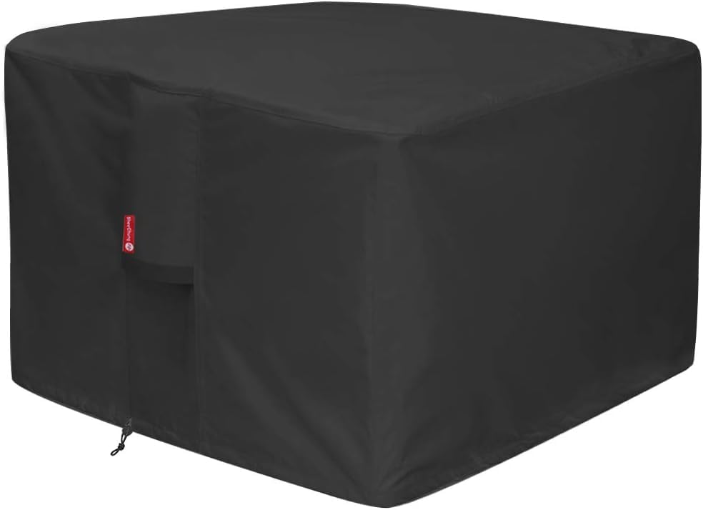 SheeChung Gas Fire Pit Cover Square-Premium Patio Outdoor Cover Heavy Duty Fabric with PVC Coating,100% Waterproof,Anti-Crack,Fits for 29”,30",31",32" Fire Pit/Table Cover (32”L x 32”W x 24”H,Black)