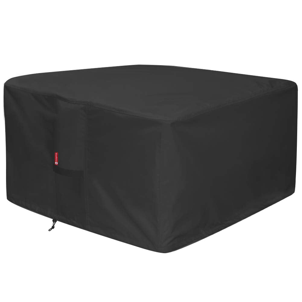 SheeChung Gas Fire Pit Cover Square-Premium Patio Outdoor Cover Heavy Duty Fabric with PVC Coating,100% Waterproof,Anti-Crack,Fits for 29”,30",31",32" Fire Pit/Table Cover (32”L x 32”W x 24”H,Black)