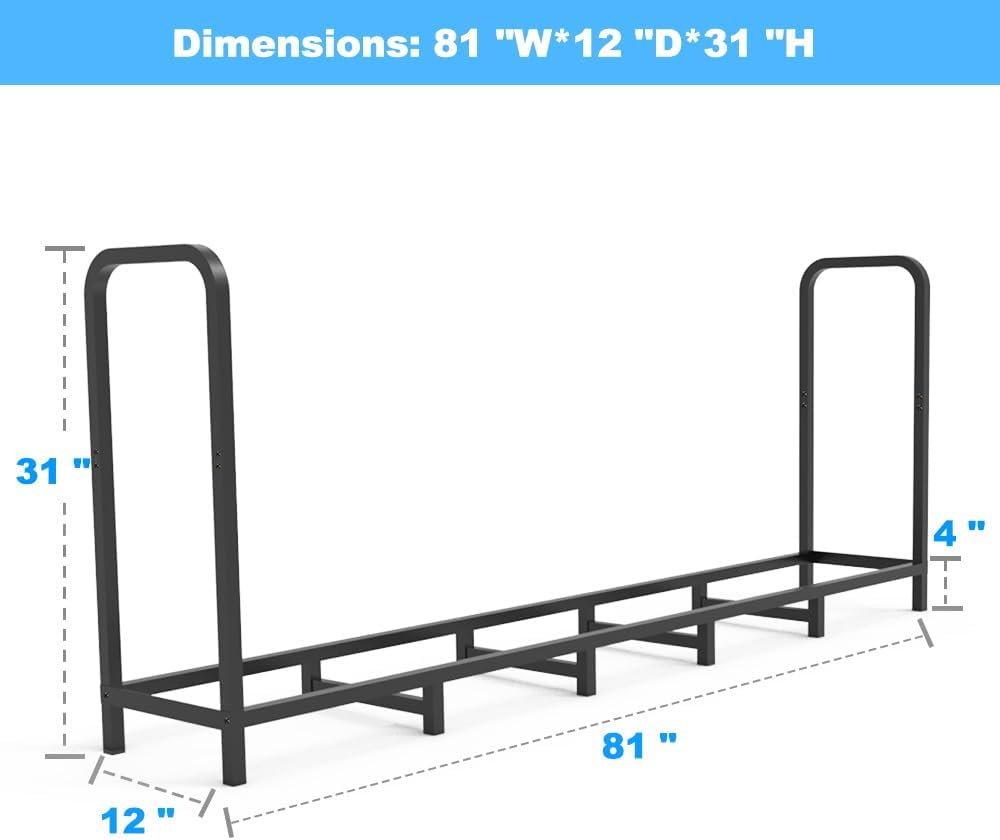 6.7ft Firewood Rack Holder, Adjustable Heavy Duty Fire Log Stacker Stand for Fireplace, Outdoor Indoor Metal Wood Pile Storage Organizer, Patio Logs Stand tool, Black