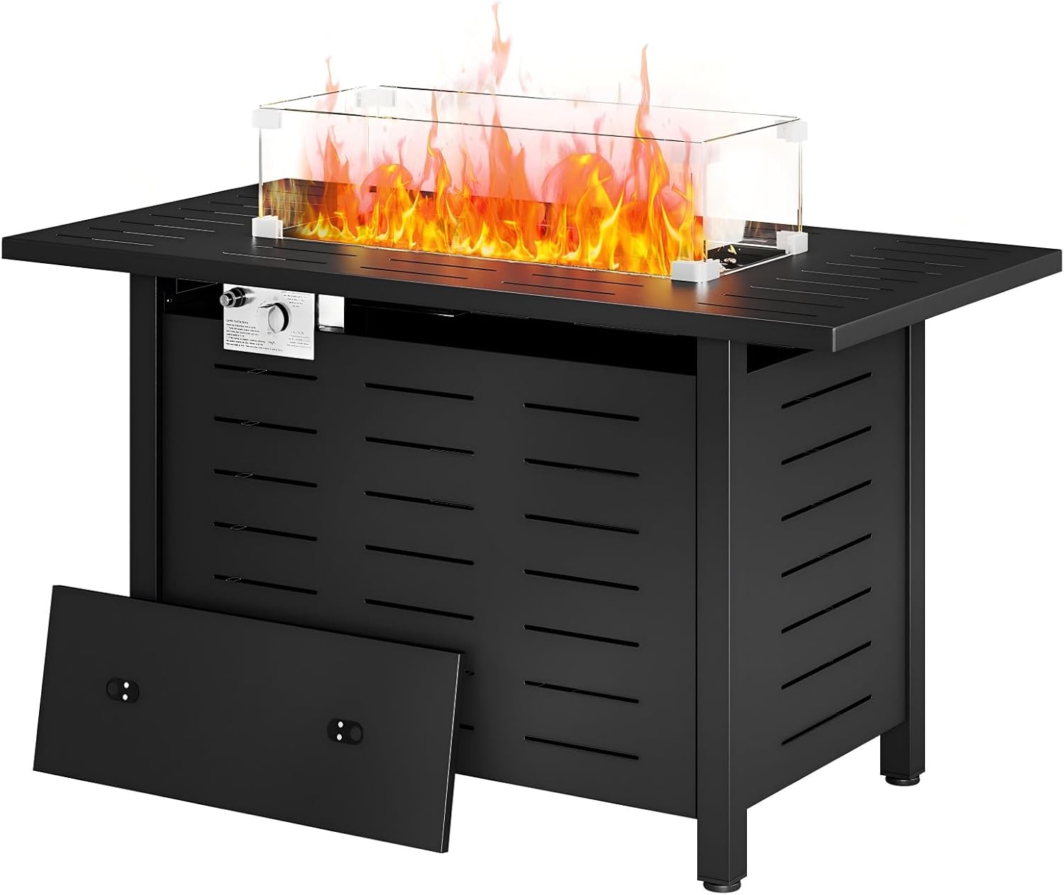 Aoxun 41 Inch Propane Fire Pit–50,000 BTU Gas Fire Pit Table with Removable Lid & Lava Rocks, Rectangle Firepit Table for Outside, Patio, Deck, Backyard, Black