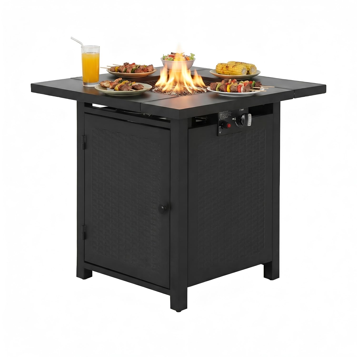 PayLessHere Propane Fire Pit Table, 50,000 BTU CSA-Certified Outdoor Gas Fire Table with Lid, Lava Rock & Glass Wind Guard, Smokeless Patio Firepit for Backyard, Deck & Garden (43 inch)