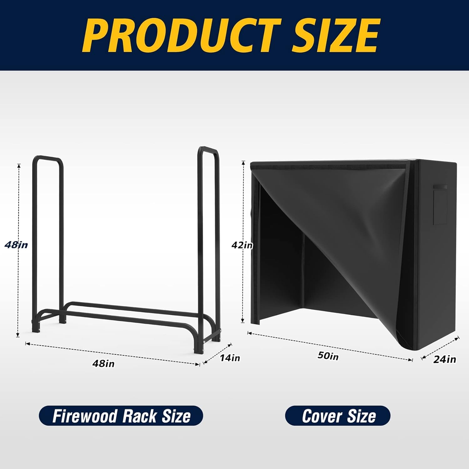 WALMANN 4ft Firewood Log Rack with Cover Outdoor, Heavy Duty Firewood Rack With Weather Resistant 600D Oxford Fabric Cover, Indoor/Outdoor Wood Racks for Fire Wood