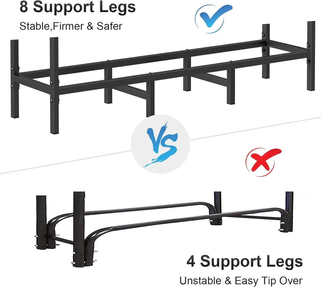 4FT Firewood Rack Indoor Outdoor, Heavy Duty Log Holder Stand for Fireplace, Adjustable Wood Storage Organizer with Weather-Resistant Tubular Steel, Cradle for Kindling & Stacking Logs
