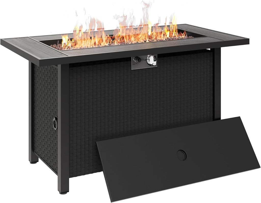 45 inch Propane Fire Pit Table, 50,000 BTU Outdoor Gas Fire Pit Table with Lid, Waterproof Cover, Rectangle Gas Firepit Table for Garden/Patio