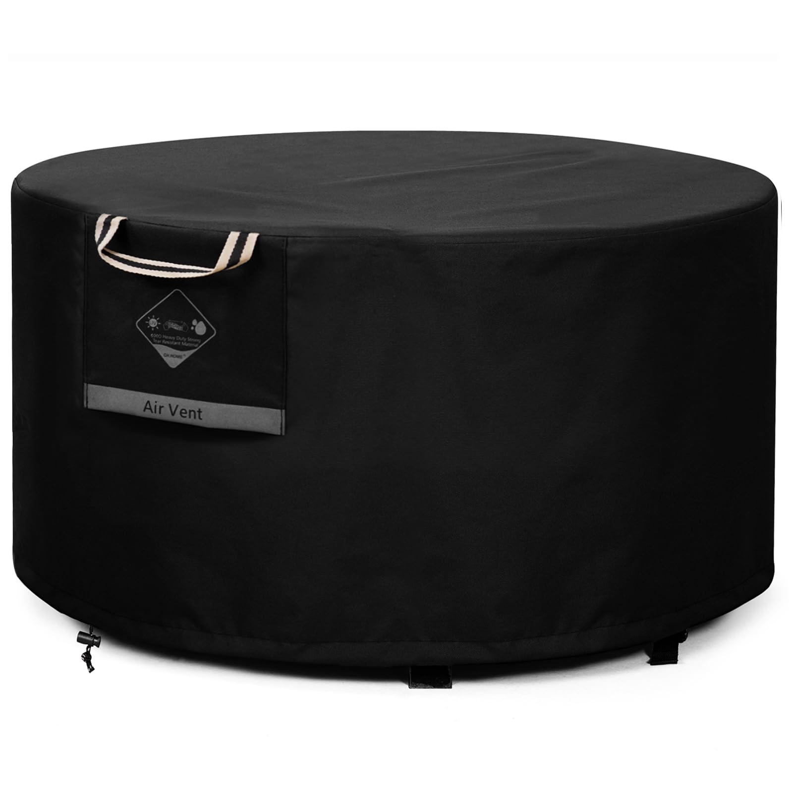 QH.HOME Fire Pit Cover Round, 100% Waterproof, 600D Strong Tear Resistant, Outdoor Firepit Covers Round Fits 33",34 inch ,35 inch,36 inch Fire Pit Cover, 36” Dia X 20”H -Black .
