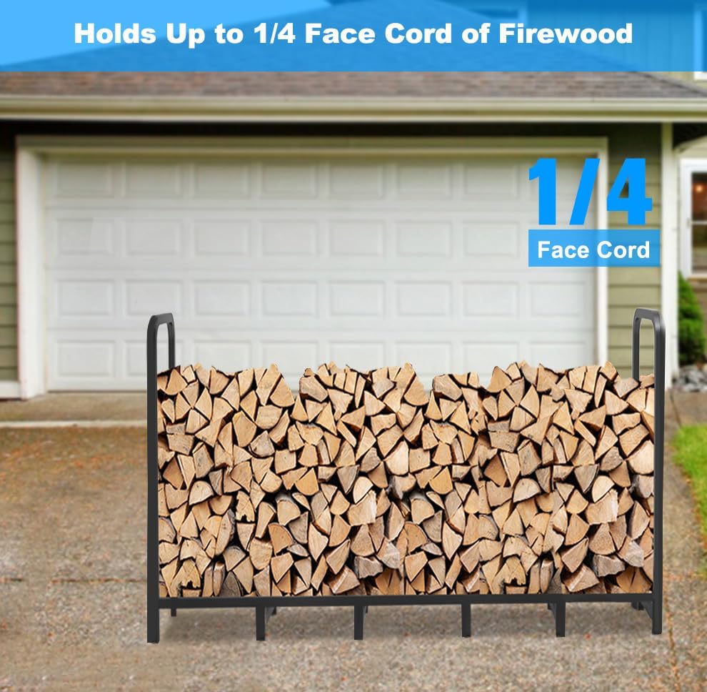 6.7ft Firewood Rack Holder, Adjustable Heavy Duty Fire Log Stacker Stand for Fireplace, Outdoor Indoor Metal Wood Pile Storage Organizer, Patio Logs Stand tool, Black