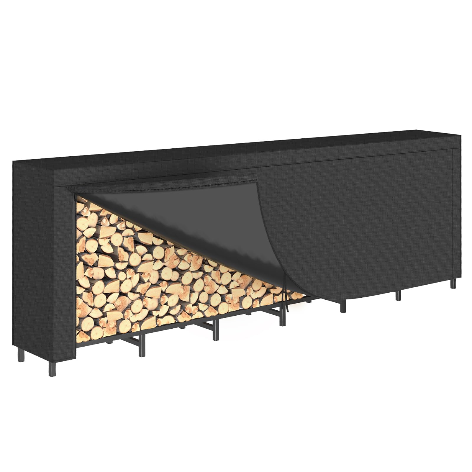CADUKE 4ft Firewood Rack with Cover, Outdoor Firewood Log Rack for Fireplace, Indoor Firewood Storage, Heavy Duty Fire Wood Stand, Black