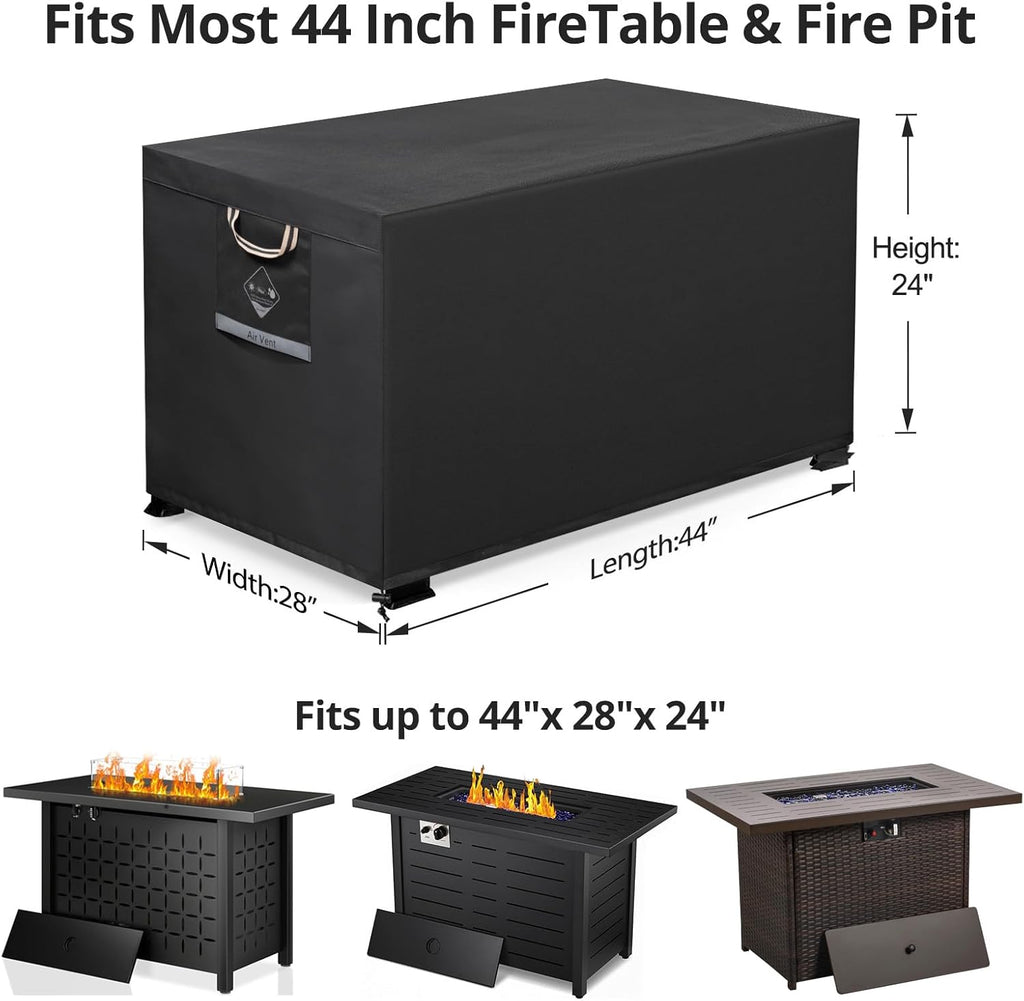 QH.HOME Fire Pit Cover Rectangular Super Waterproof 44" L x 28" W x 24" H, UPF 50+ Outdoor Fire Pit Table Cover 600D Strong Tear Resistant and Fading Resistant for Rectangular Fire Pit - Black