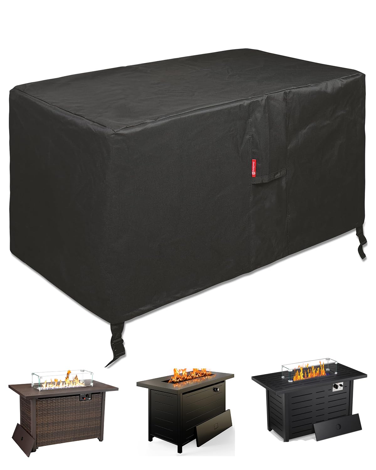 SheeChung Gas Fire Pit Cover Square-Premium Patio Outdoor Cover Heavy Duty Fabric with PVC Coating,100% Waterproof,Anti-Crack,Fits for 29”,30",31",32" Fire Pit/Table Cover (32”L x 32”W x 24”H,Black)