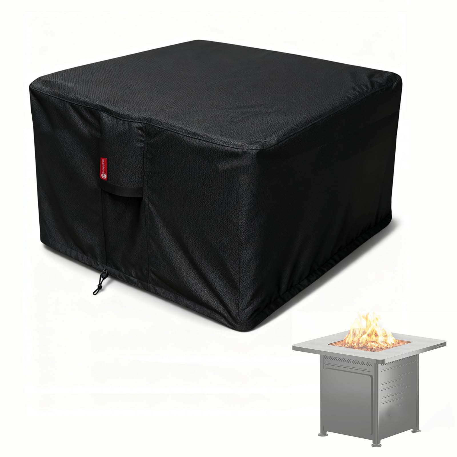 SheeChung Gas Fire Pit Cover Square-Premium Patio Outdoor Cover Heavy Duty Fabric with PVC Coating,100% Waterproof,Anti-Crack,Fits for 29”,30",31",32" Fire Pit/Table Cover (32”L x 32”W x 24”H,Black)