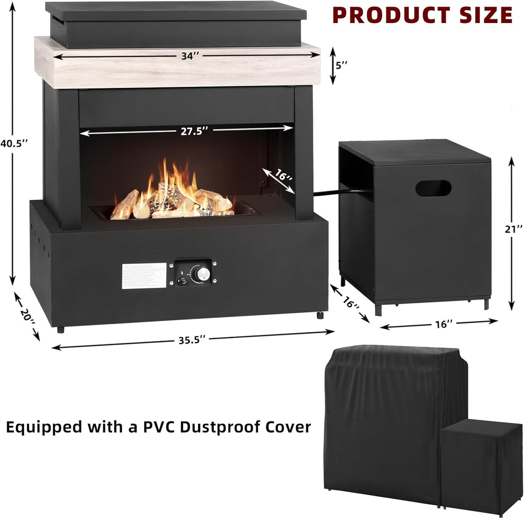 Outdoor Propane Fireplace with Tank Storage,35’’ Smokeless Fireplace with Rain Cover,CSA Certified 50,000 BTU Patio Gas Fire Pit for Deck,Backyard,Garden,Balcony by DNKMOR