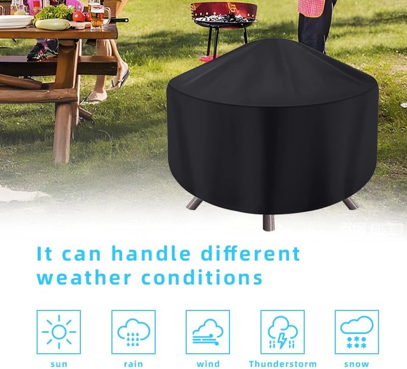 Round Fire Pit Cover for 22-34 Inch Firepit, Heavy Duty Outdoor Patio Fireplace Covers - Waterproof Dustproof Anti UV and Tear Resistant