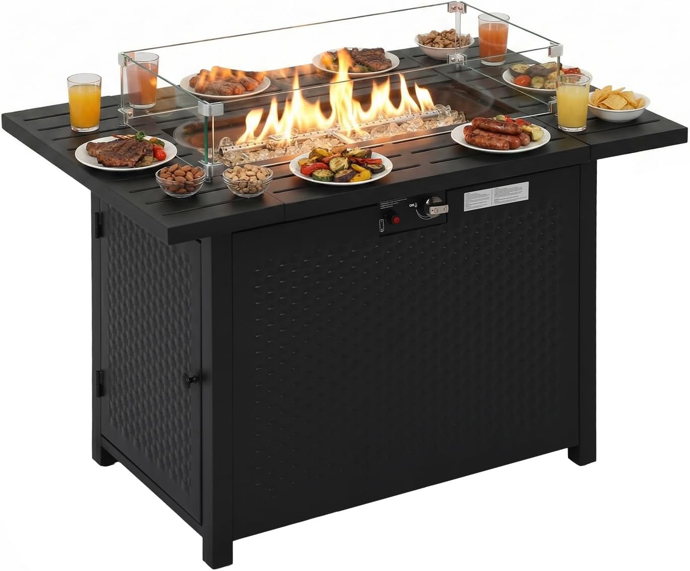 PayLessHere Propane Fire Pit Table, 50,000 BTU CSA-Certified Outdoor Gas Fire Table with Lid, Lava Rock & Glass Wind Guard, Smokeless Patio Firepit for Backyard, Deck & Garden (43 inch)