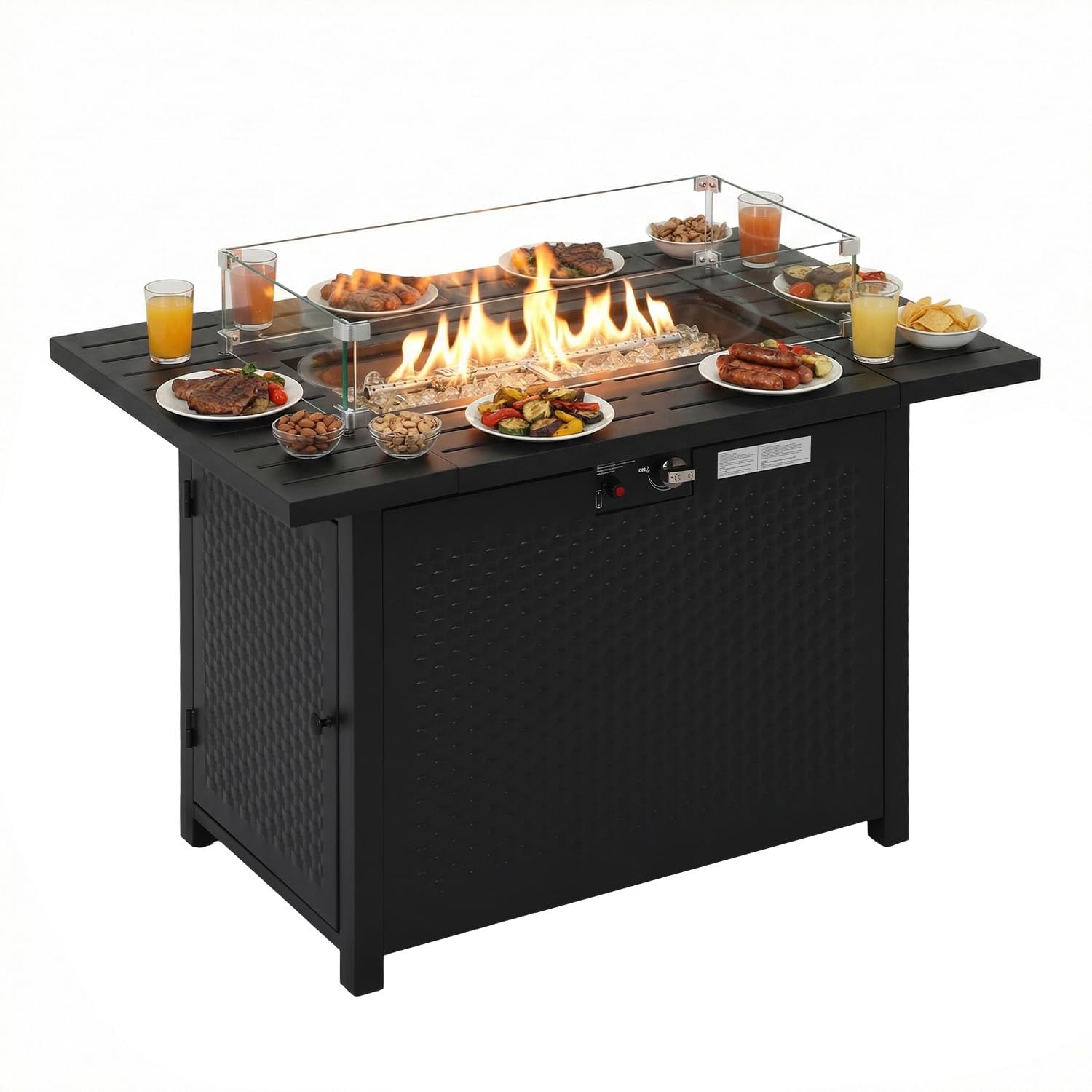 PayLessHere Propane Fire Pit Table, 50,000 BTU CSA-Certified Outdoor Gas Fire Table with Lid, Lava Rock & Glass Wind Guard, Smokeless Patio Firepit for Backyard, Deck & Garden (43 inch)