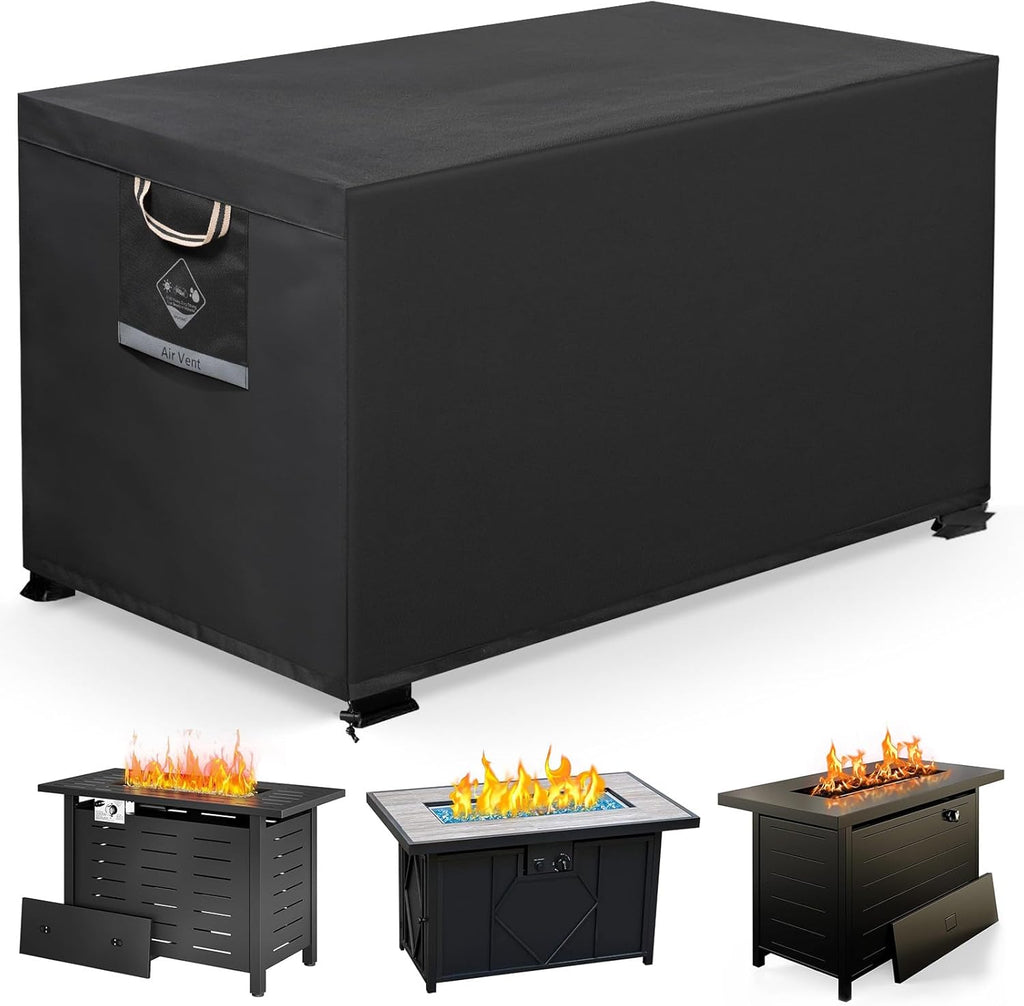 QH.HOME Fire Pit Cover Rectangular Super Waterproof 44" L x 28" W x 24" H, UPF 50+ Outdoor Fire Pit Table Cover 600D Strong Tear Resistant and Fading Resistant for Rectangular Fire Pit - Black