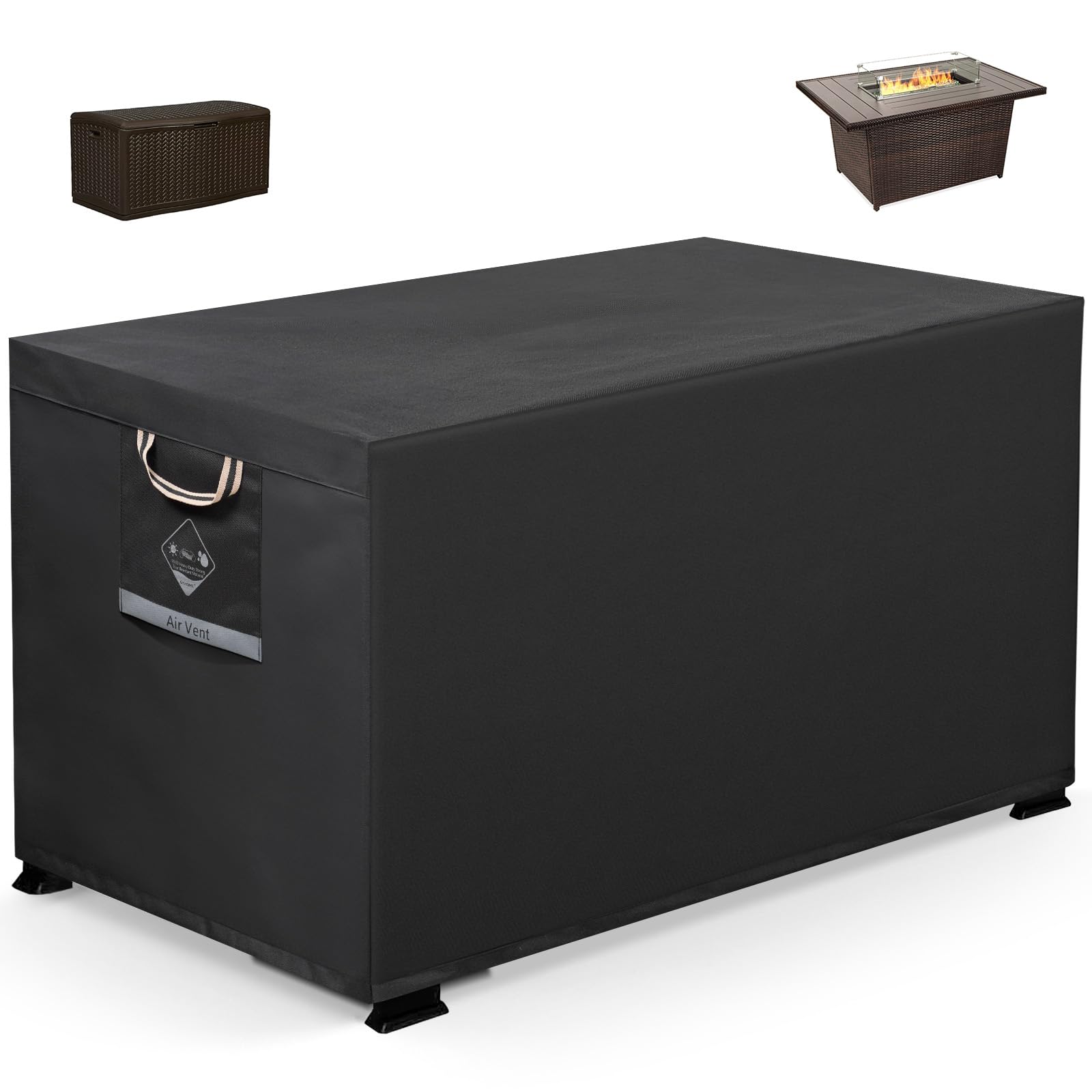 QH.HOME Fire Pit Cover Rectangular Super Waterproof 44" L x 28" W x 24" H, UPF 50+ Outdoor Fire Pit Table Cover 600D Strong Tear Resistant and Fading Resistant for Rectangular Fire Pit - Black