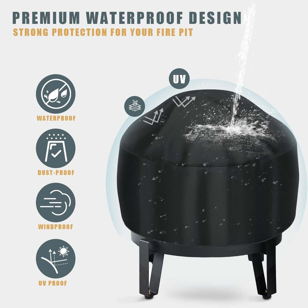 KISEER Fire Pit Cover Heavy Duty 420D Waterproof Round Fire Pit Bowl Cover with Thick PVC Coating Drawstring, 38 Inch Black