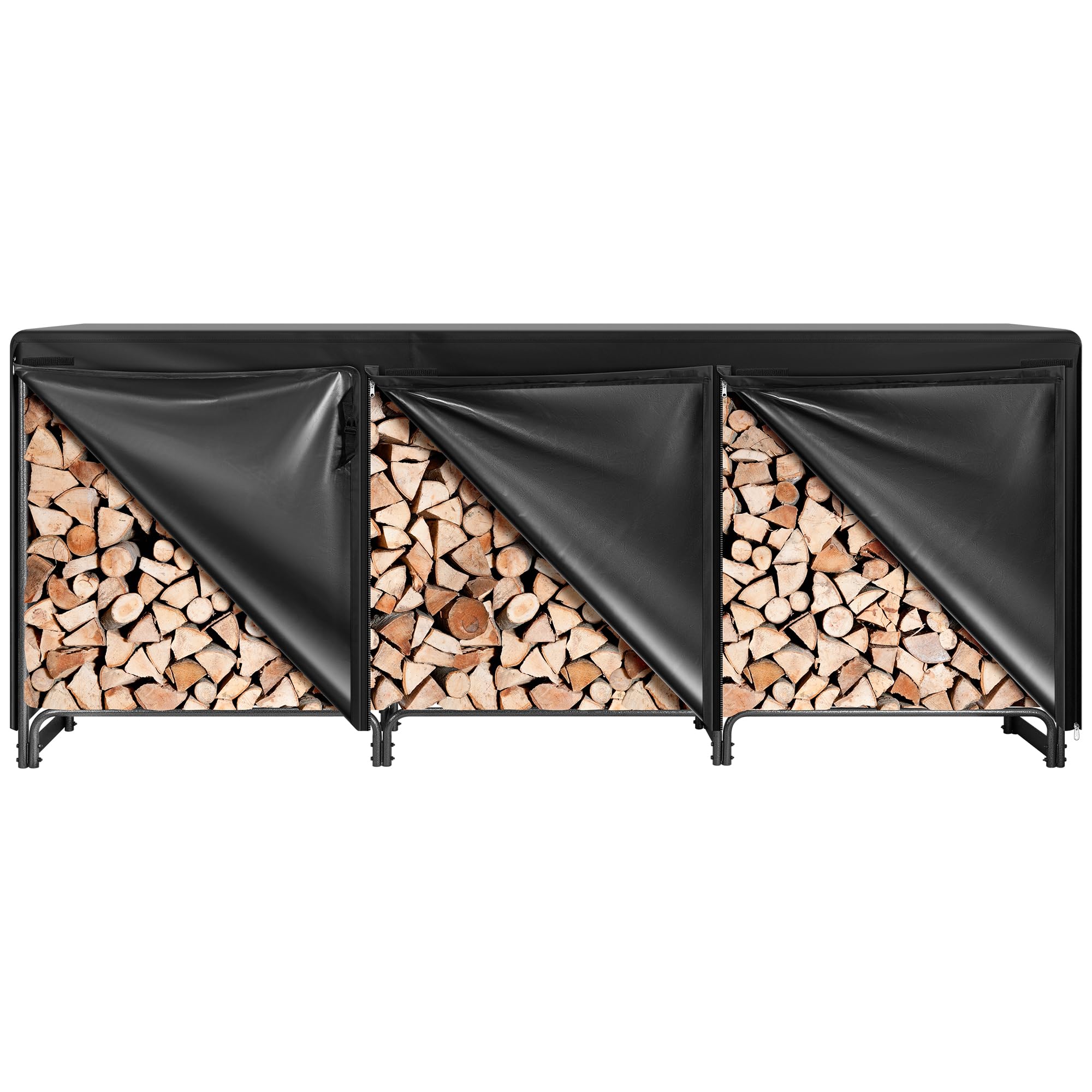 VIVOHOME 12 ft Heavy Duty Firewood Rack Outdoor with Cover, Fire Wood Storage Rack, Log Holder and Cover Combo Set with Zipper, Black