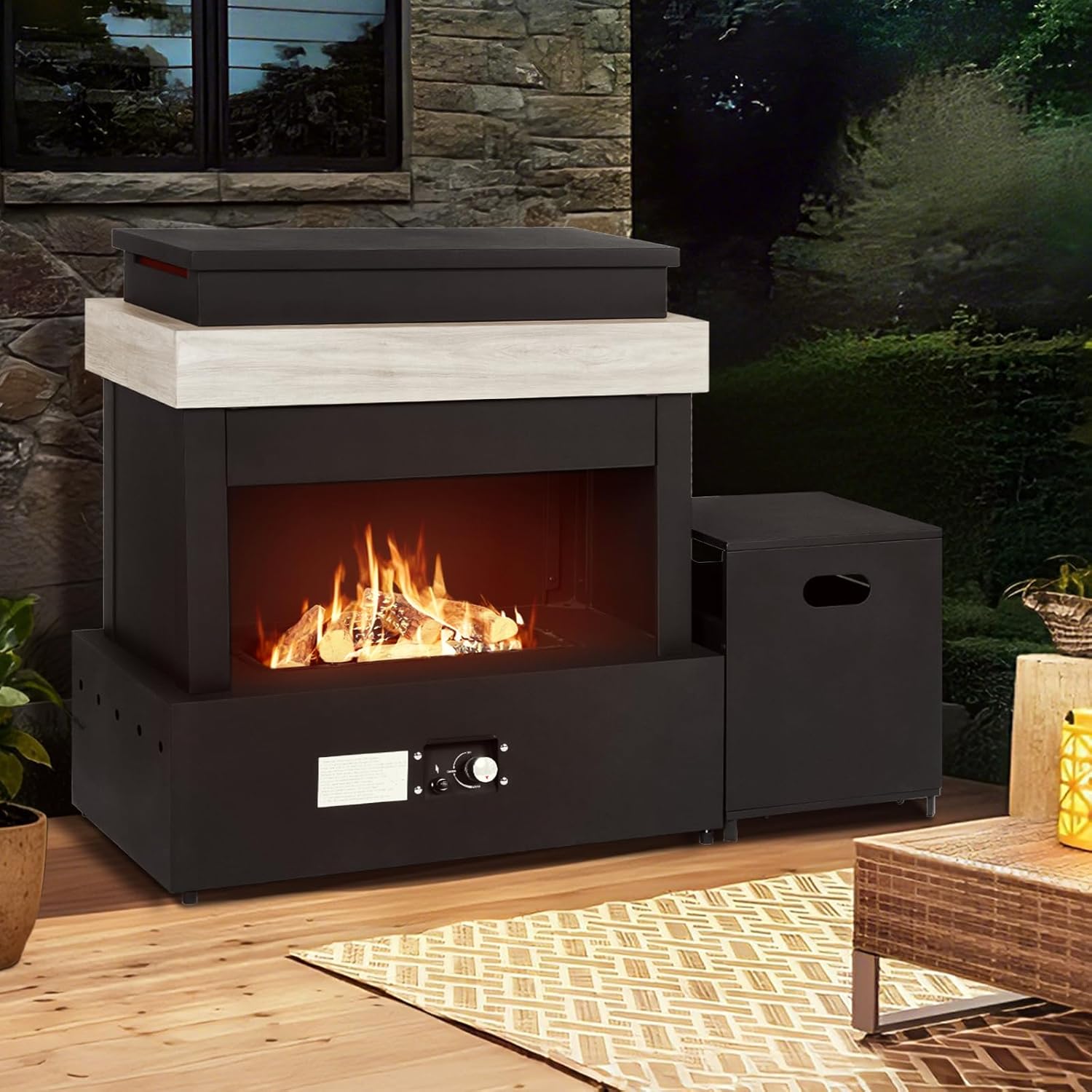 Outdoor Propane Fireplace with Tank Storage,35’’ Smokeless Fireplace with Rain Cover,CSA Certified 50,000 BTU Patio Gas Fire Pit for Deck,Backyard,Garden,Balcony by DNKMOR