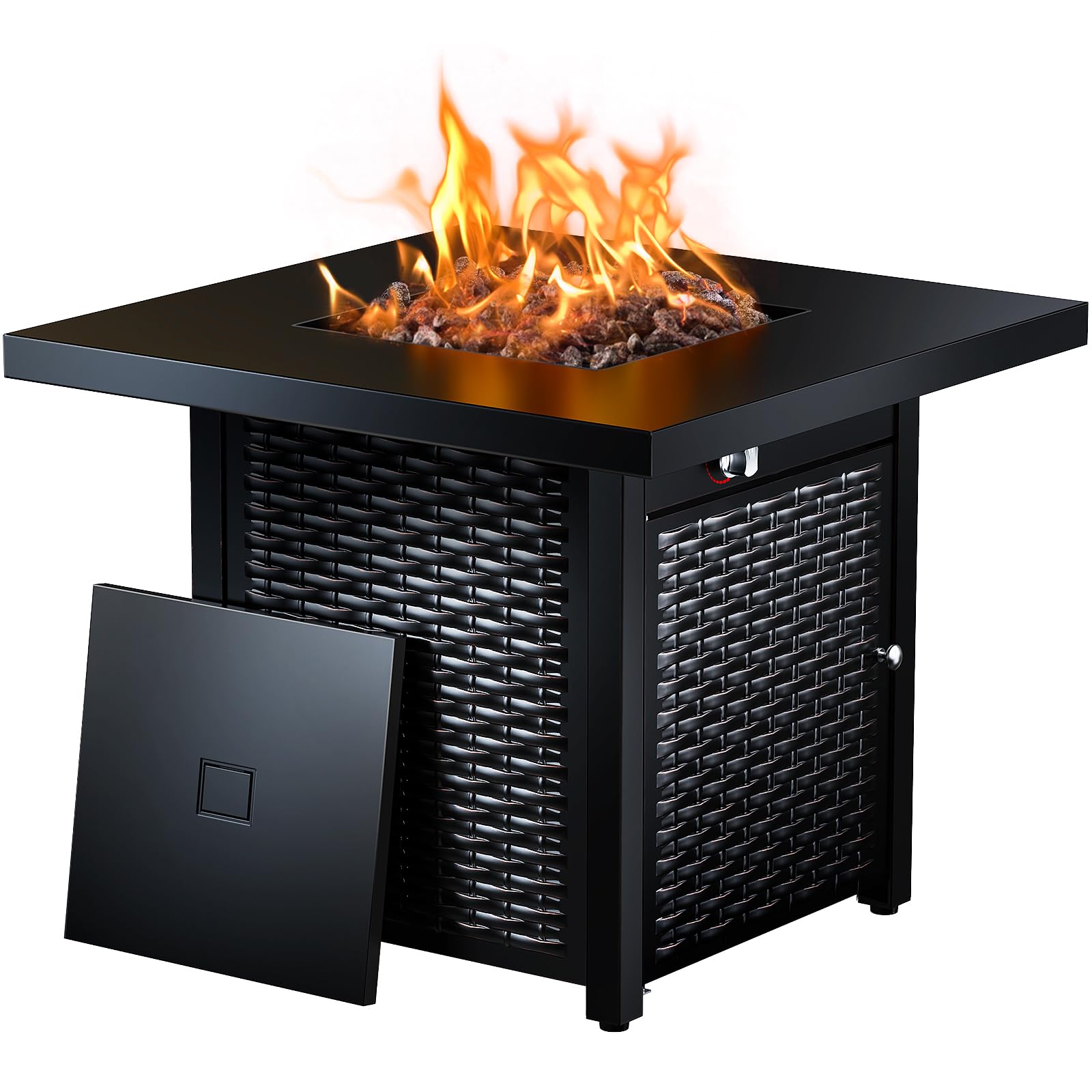 Ciays 28 Inch Propane Fire Pit CSA-Listed Outdoor Fire Pit Table, 50,000 BTU Steel Gas Fire Pits with Lid and Lava Rock, Add Warmth and Ambience to Parties On Patio Deck Garden,Black,CIFPT3-N1
