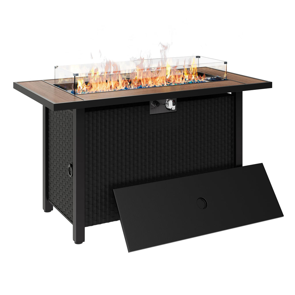 45 inch Propane Fire Pit Table, 50,000 BTU Outdoor Gas Fire Pit Table with Lid, Waterproof Cover, Rectangle Gas Firepit Table for Garden/Patio