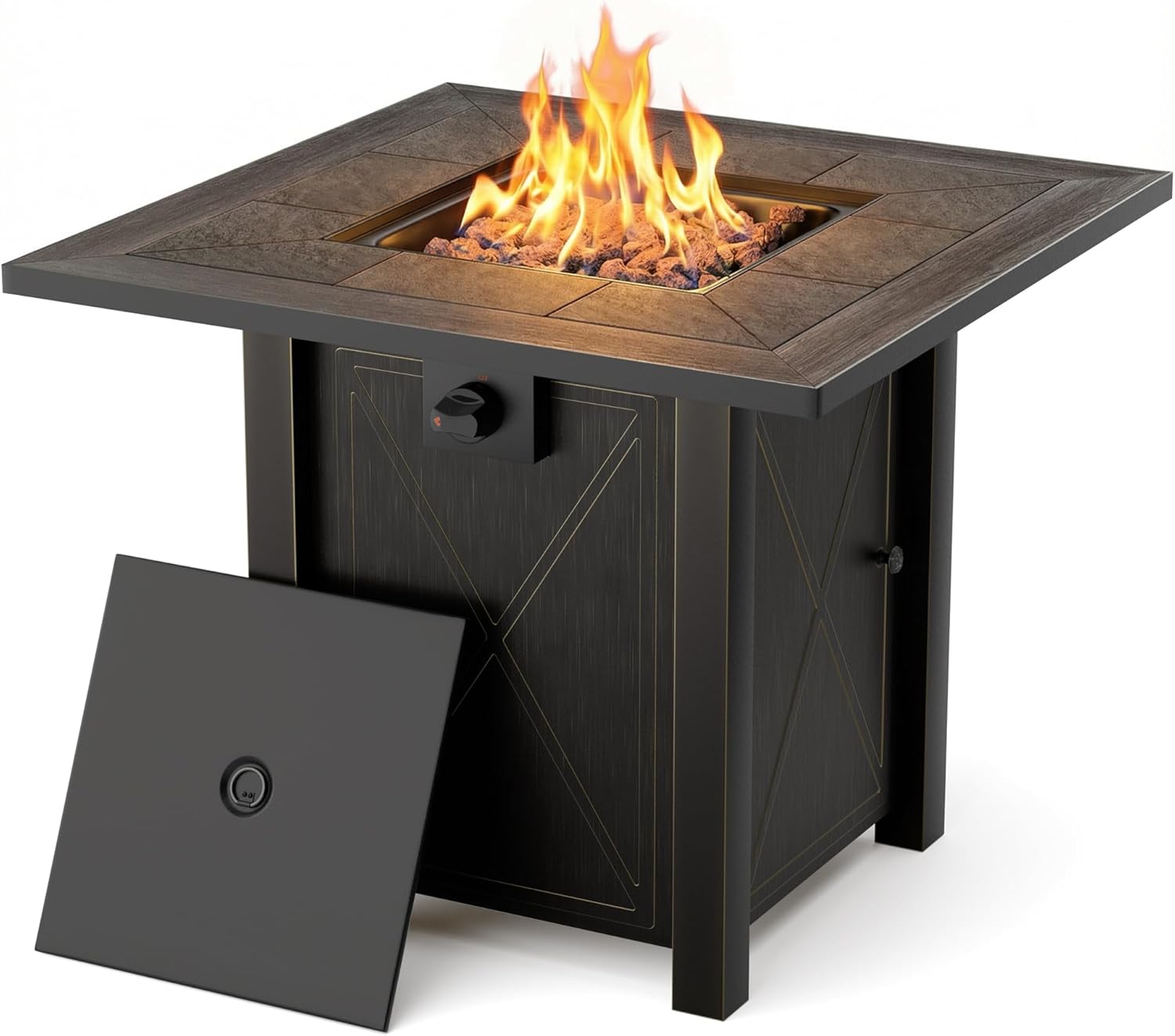 HOTEAGLE 30" Propane Fire Pit with Premium Ceramic Tabletop, 50000 BTU Powerful Gas Firepit Table - Includes Lid and Lava Rocks, Ideal Outdoor Fire Pit for Dining, Party in Patio, Garden, Yard