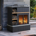 Sunjoy Outdoor Fireplace, Patio Wood Burning Fireplace with Steel Chimney, Mesh Spark Screen Doors, Fire Poker, and Removable Grate, Copper and Black