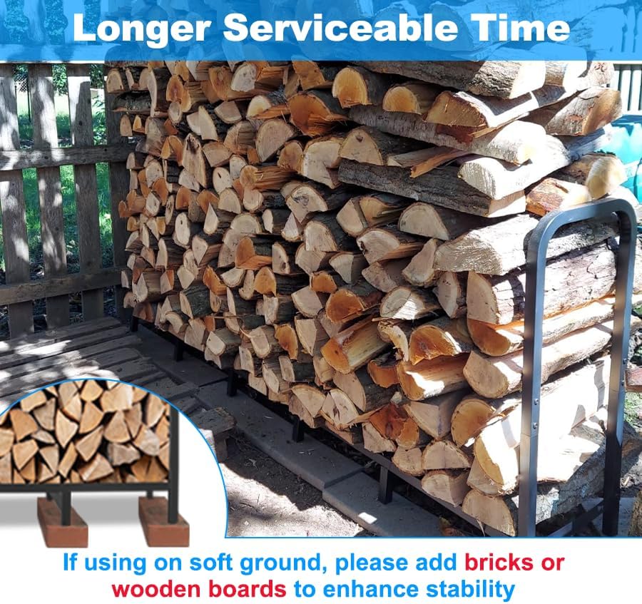 6.7ft Firewood Rack Holder, Adjustable Heavy Duty Fire Log Stacker Stand for Fireplace, Outdoor Indoor Metal Wood Pile Storage Organizer, Patio Logs Stand tool, Black