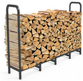8ft Firewood Rack Holder, Adjustable Heavy Duty Fire Log Stacker Stand for Fireplace, Outdoor Indoor Metal Wood Pile Storage Organizer, Patio Logs Stand tool, Black