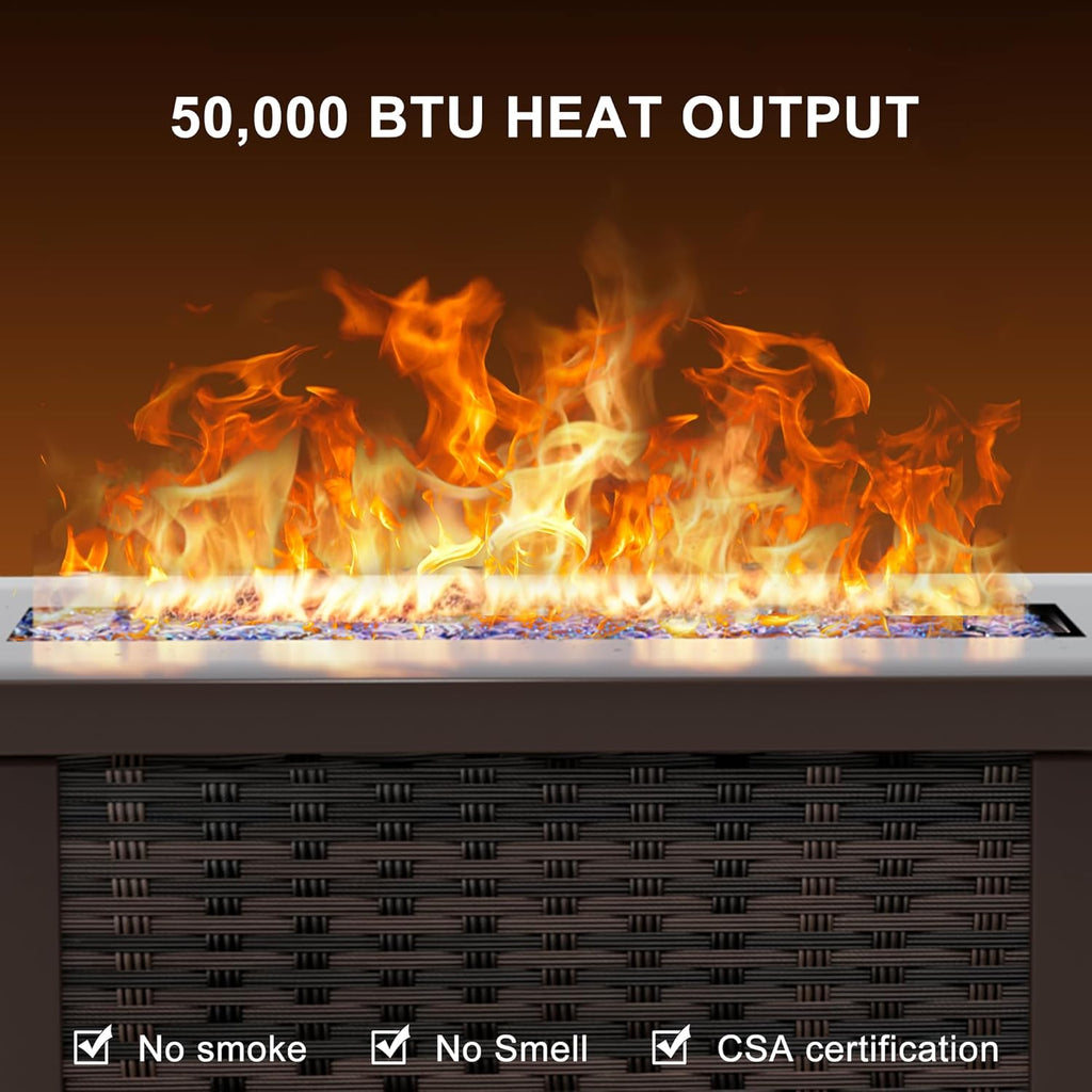 42 Inch Propane Fire Pit Table, 50,000 BTU Outdoor Gas Fire Pits with Removable Lid, 2 in 1 Rectangular Firepit Table for Outside Patio Deck and Garden