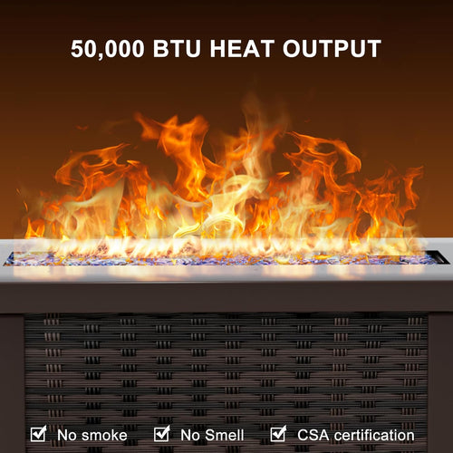 42 Inch Propane Fire Pit Table, 50,000 BTU Outdoor Gas Fire Pits with Removable Lid, 2 in 1 Rectangular Firepit Table for Outside Patio Deck and Garden