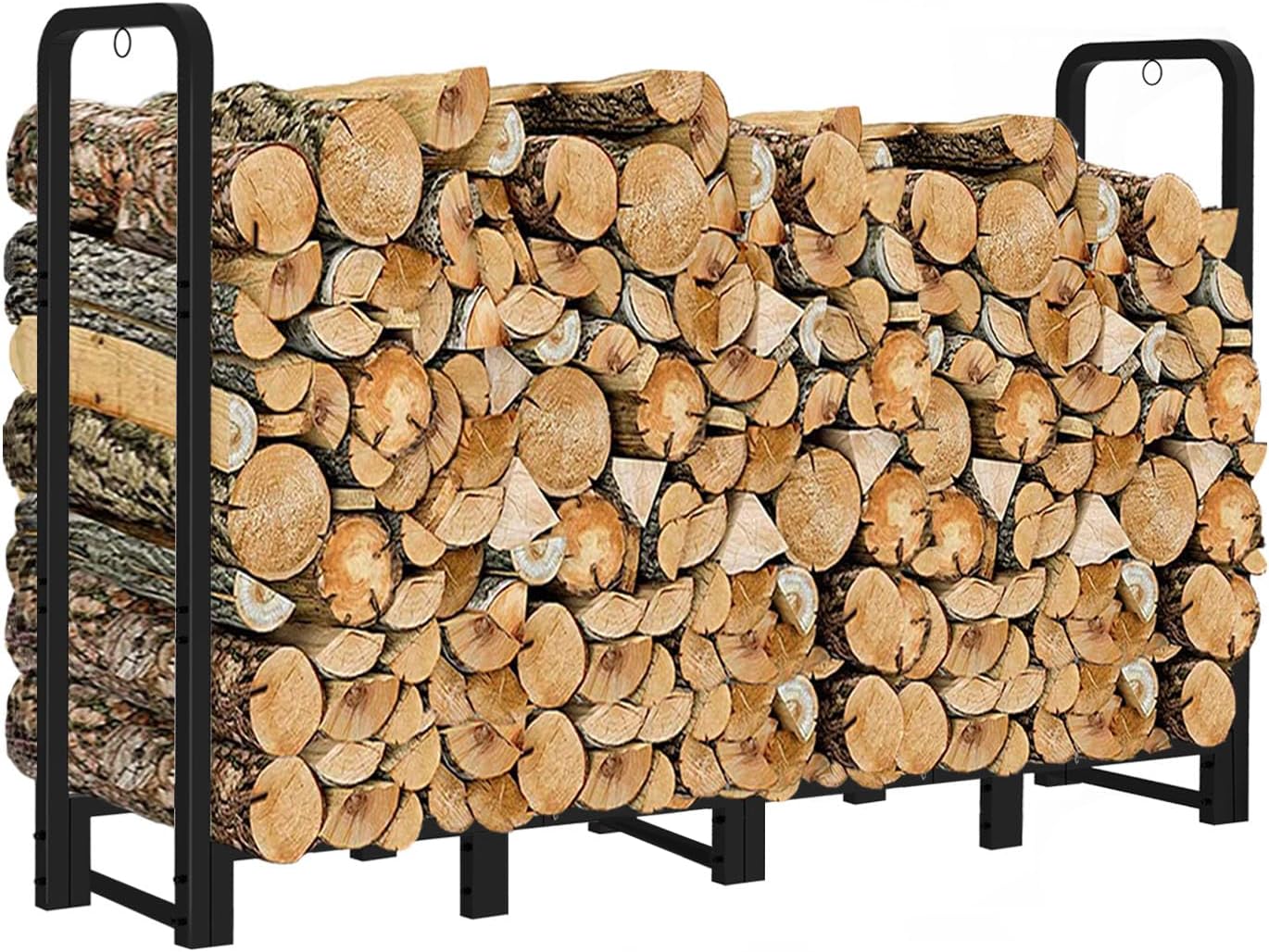Artibear Firewood Rack Stand 4ft Heavy Duty Logs Holder for Outdoor Indoor Fireplace Metal Wood Pile Storage Stacker Organizer, Matte Black