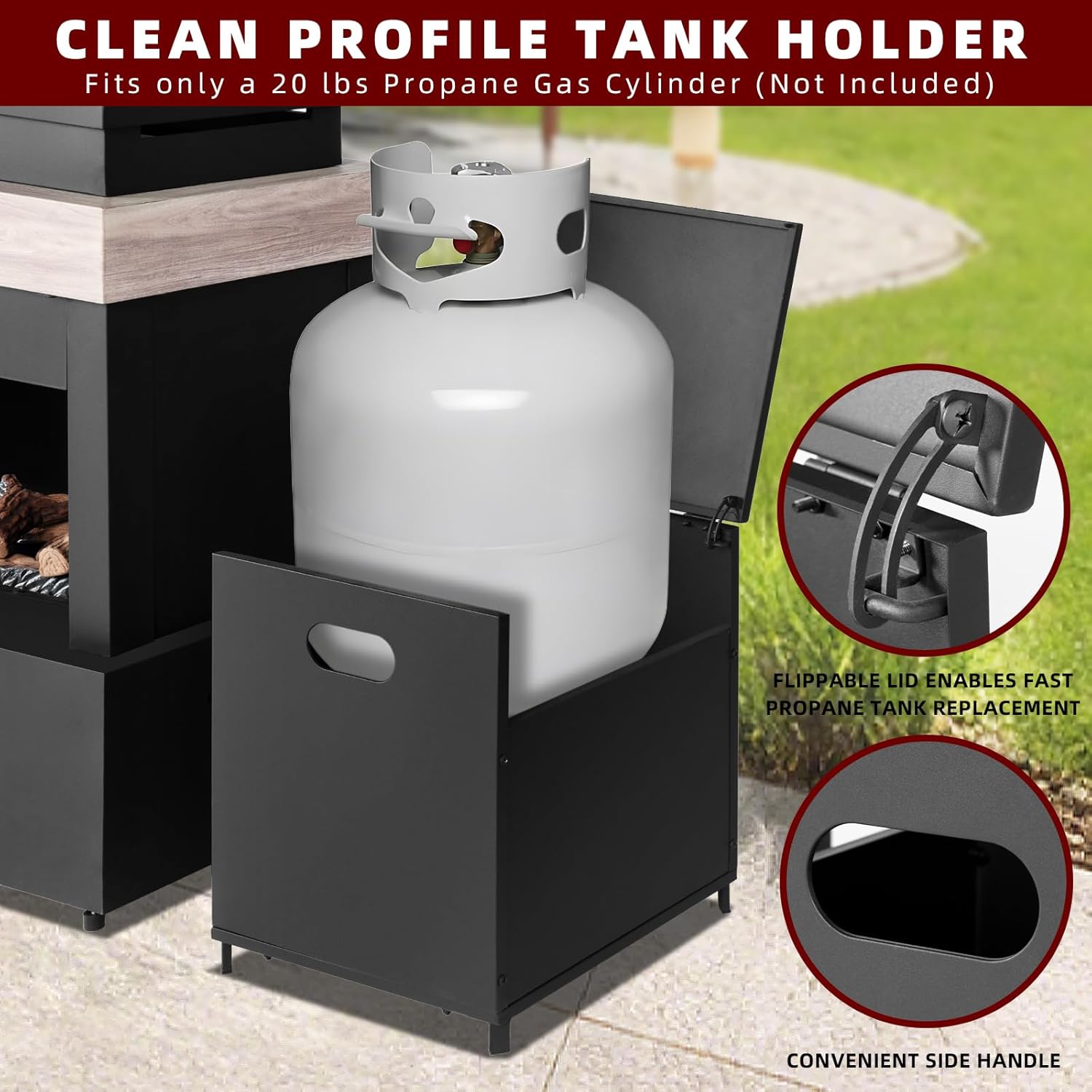 Outdoor Propane Fireplace with Tank Storage,35’’ Smokeless Fireplace with Rain Cover,CSA Certified 50,000 BTU Patio Gas Fire Pit for Deck,Backyard,Garden,Balcony by DNKMOR