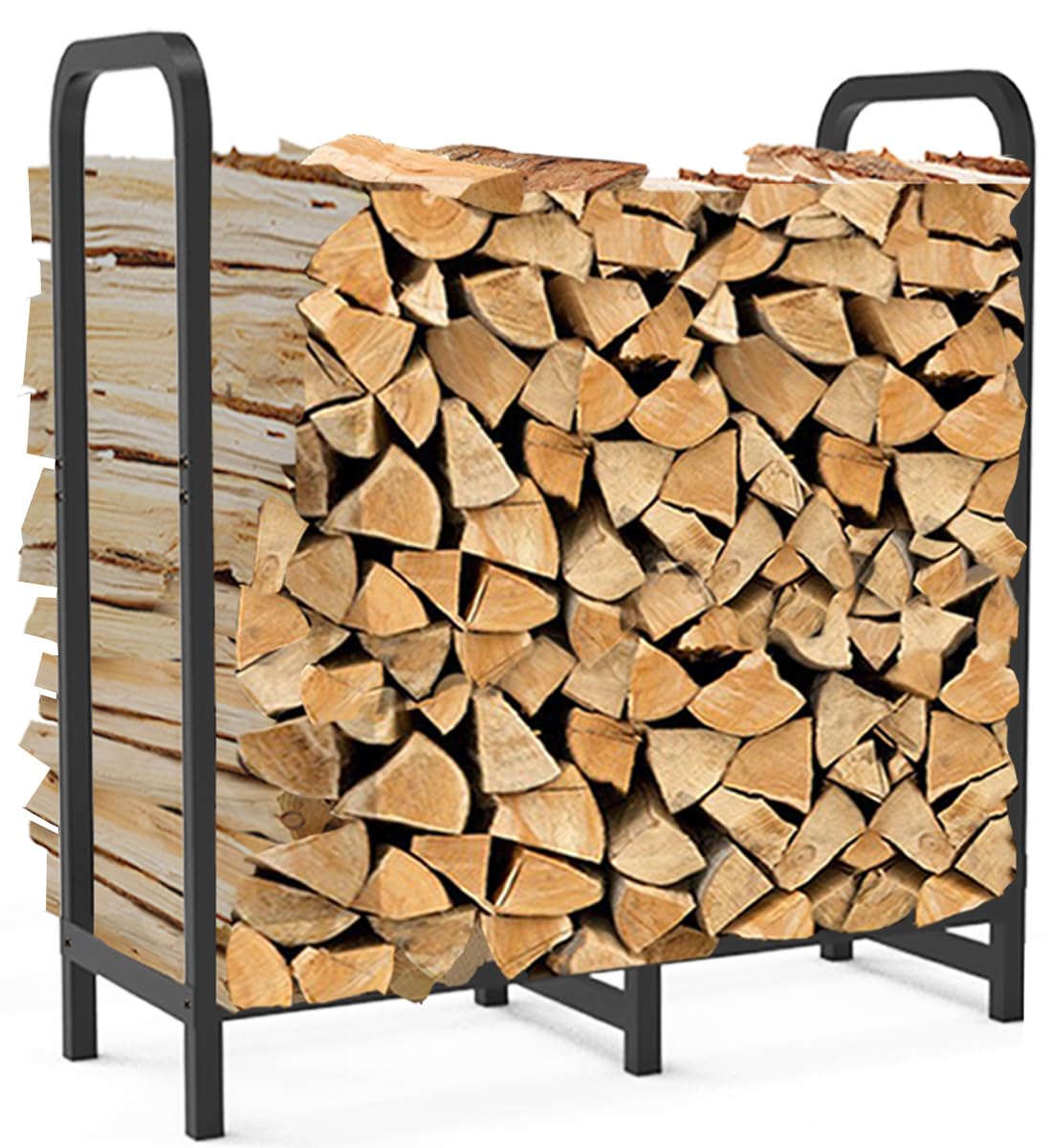 8ft Firewood Rack Holder, Adjustable Heavy Duty Fire Log Stacker Stand for Fireplace, Outdoor Indoor Metal Wood Pile Storage Organizer, Patio Logs Stand tool, Black