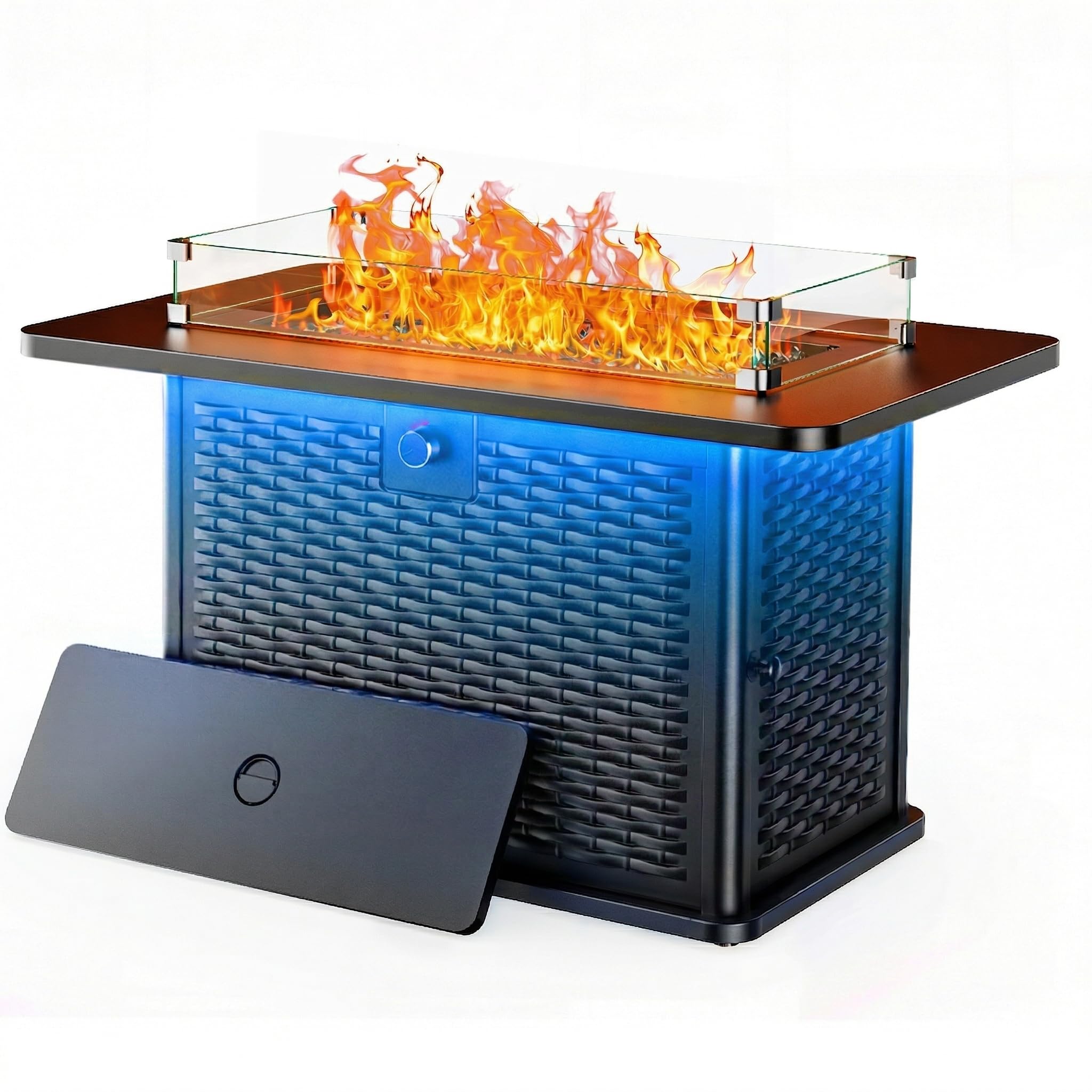 Ciays 43-Inch Rectangular Propane Fire Pit with 60,000 BTU Output, Fire Pit Table Premium Gas for Outside Patio with 304 Stainless Steel H-Burner, Glass Stones, and Wind Guard,Black