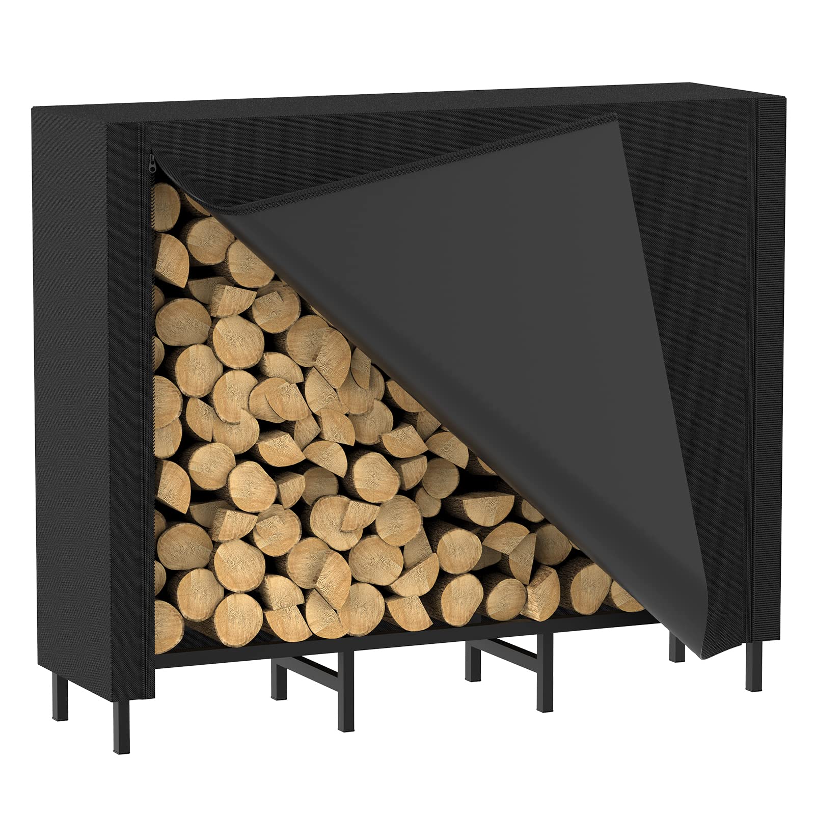 CADUKE 4ft Firewood Rack with Cover, Outdoor Firewood Log Rack for Fireplace, Indoor Firewood Storage, Heavy Duty Fire Wood Stand, Black