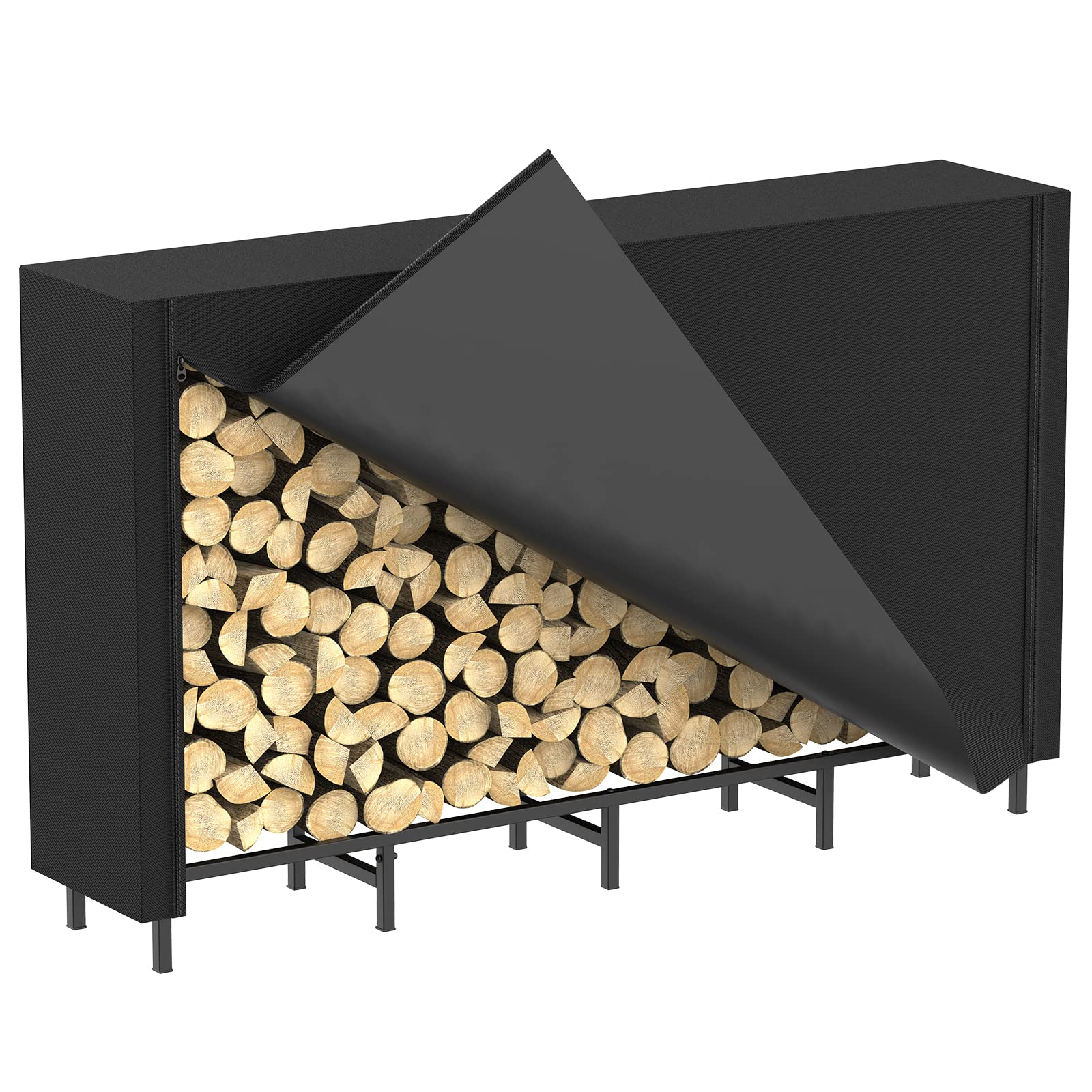 CADUKE 4ft Firewood Rack with Cover, Outdoor Firewood Log Rack for Fireplace, Indoor Firewood Storage, Heavy Duty Fire Wood Stand, Black