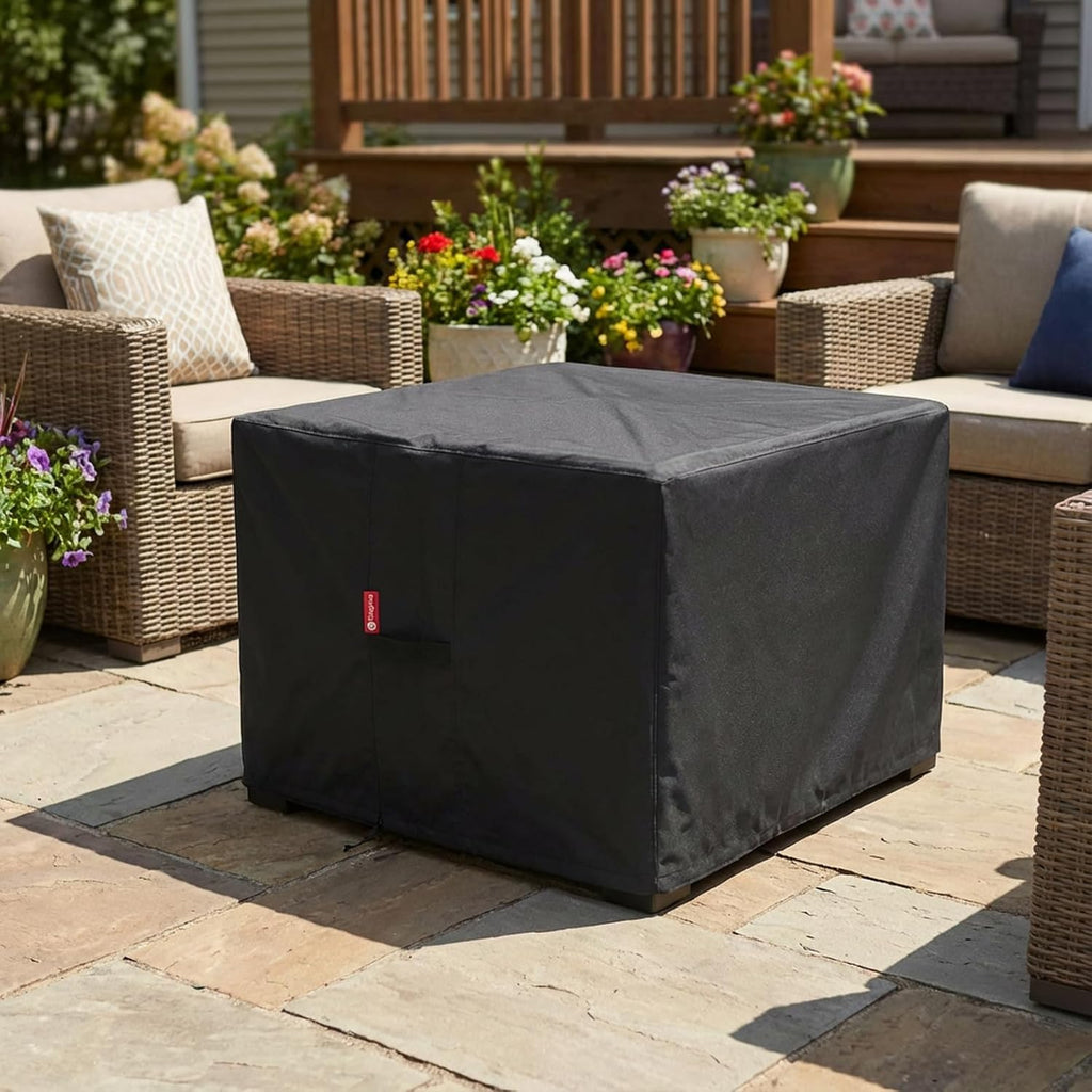 SheeChung Gas Fire Pit Cover Square-Premium Patio Outdoor Cover Heavy Duty Fabric with PVC Coating,100% Waterproof,Anti-Crack,Fits for 29”,30",31",32" Fire Pit/Table Cover (32”L x 32”W x 24”H,Black)