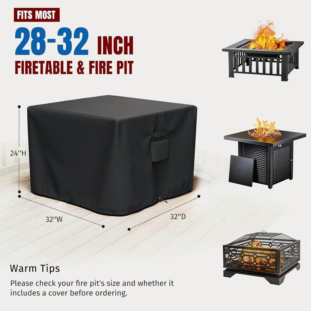 SHINESTAR Fire Pit Cover Square, Fits for 28-32 Inch Fire Pit Table, 600D Heavy Duty Fabric, Waterproof and Windproof, 32 x 32 x 24 Inches, Black