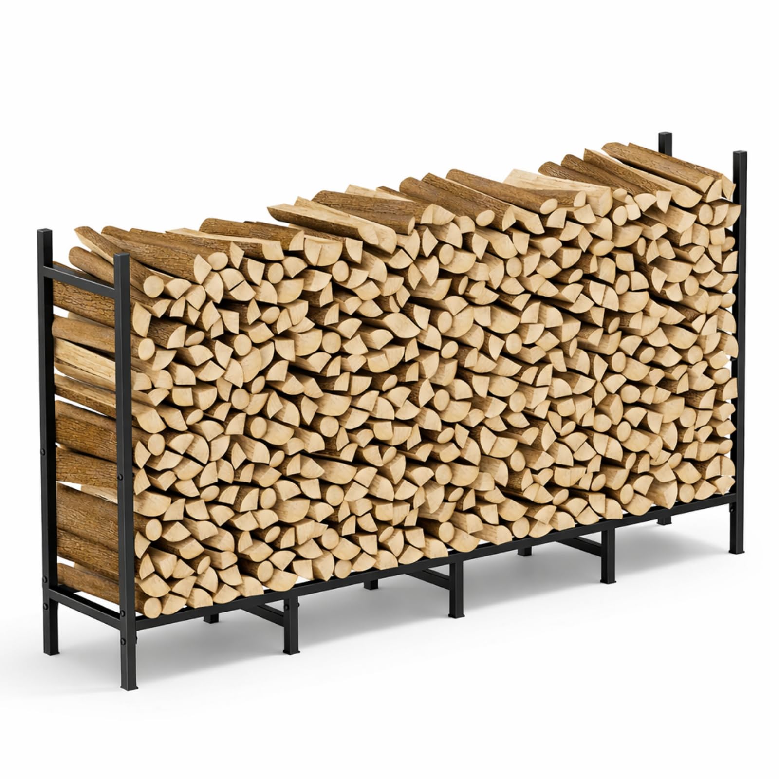 CADUKE 4ft Firewood Rack with Cover, Outdoor Firewood Log Rack for Fireplace, Indoor Firewood Storage, Heavy Duty Fire Wood Stand, Black