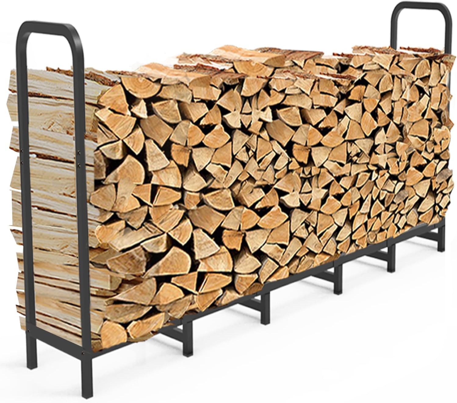 6.7ft Firewood Rack Holder, Adjustable Heavy Duty Fire Log Stacker Stand for Fireplace, Outdoor Indoor Metal Wood Pile Storage Organizer, Patio Logs Stand tool, Black