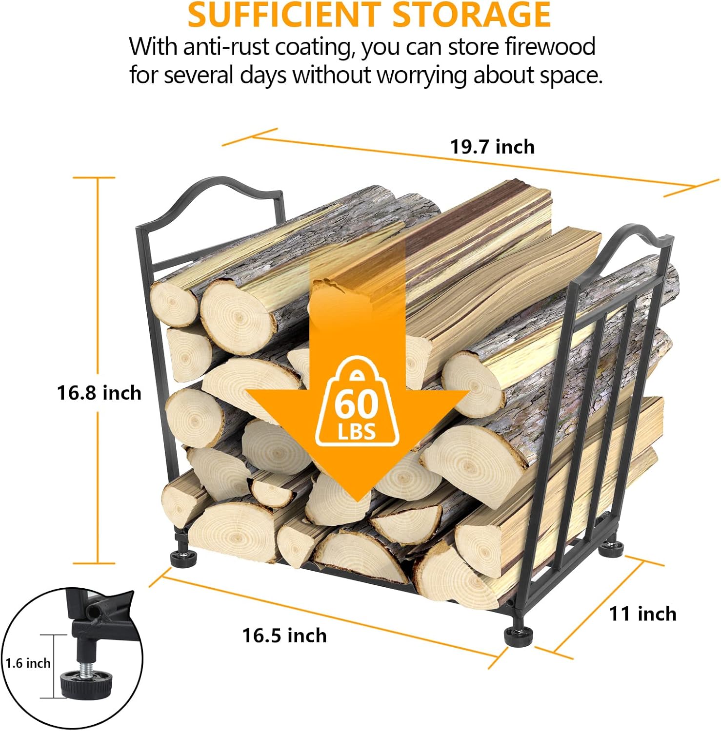 Firewood Rack, Foldable Firewood Holder, Firewood Storage Rack for Indoor Outdoor Log Organization and Storage