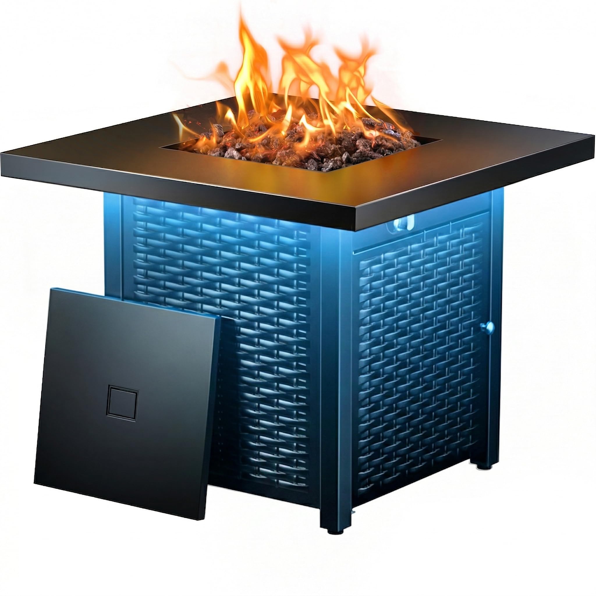 Ciays 28 Inch Propane Fire Pit CSA-Listed Outdoor Fire Pit Table, 50,000 BTU Steel Gas Fire Pits with Lid and Lava Rock, Add Warmth and Ambience to Parties On Patio Deck Garden,Black,CIFPT3-N1