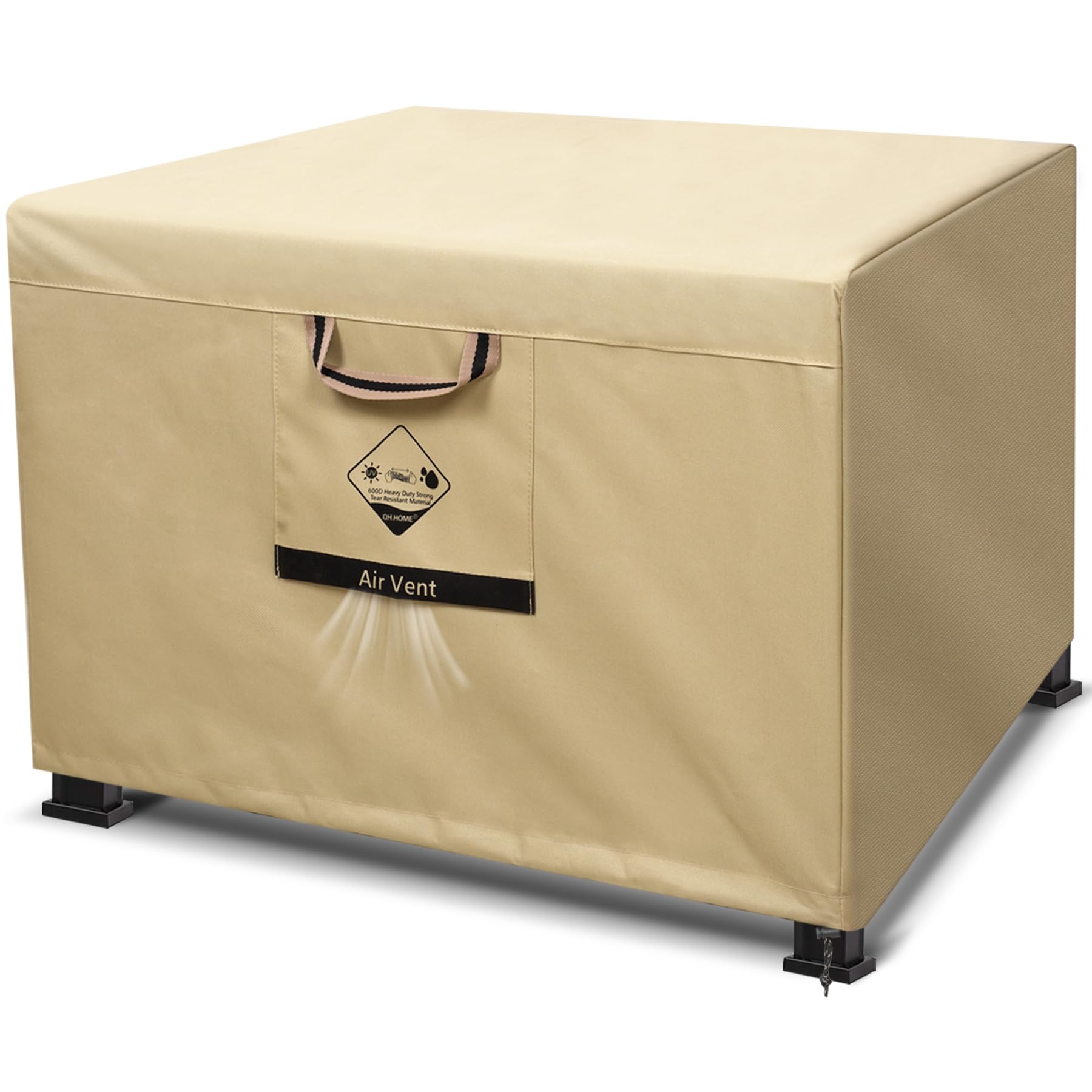 QH.HOME Fire Pit Cover Square Heavy Duty Fabric 100% Waterproof, Fits Outdoor for 29”,30 inch,31 inch,32 inch Fire Pit/Table Cover,Gas Fire Pit Cover (32”L x 32”W x 24”H,Black)