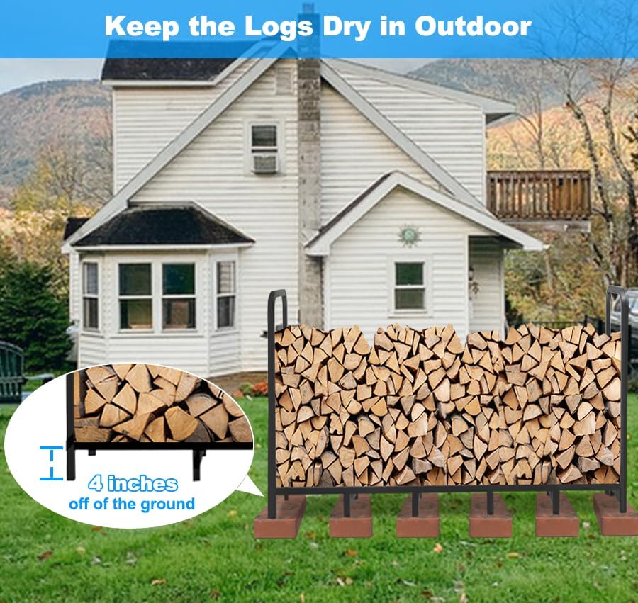 6.7ft Firewood Rack Holder, Adjustable Heavy Duty Fire Log Stacker Stand for Fireplace, Outdoor Indoor Metal Wood Pile Storage Organizer, Patio Logs Stand tool, Black