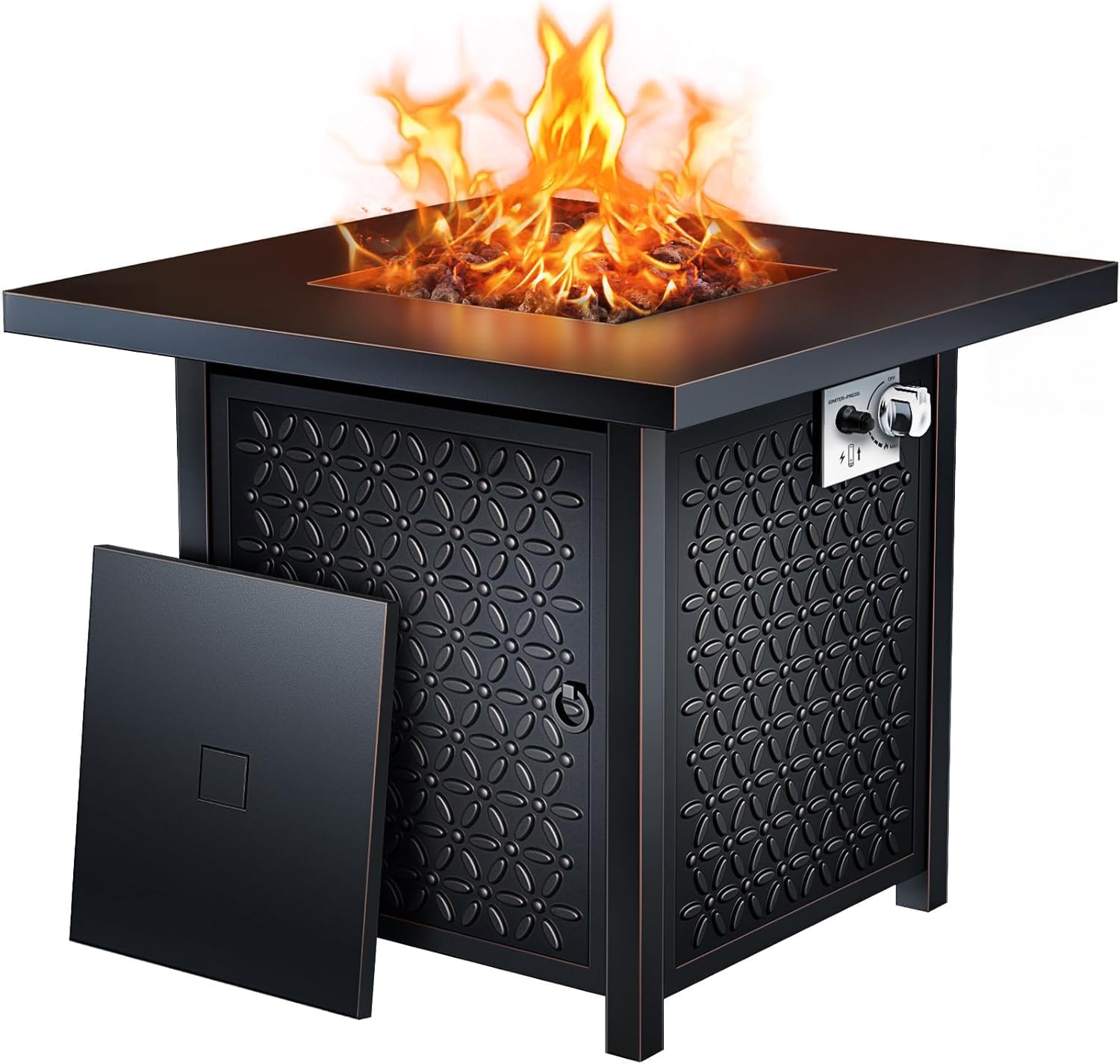 Ciays 28 Inch Propane Fire Pit CSA-Listed Outdoor Fire Pit Table, 50,000 BTU Steel Gas Fire Pits with Lid and Lava Rock, Add Warmth and Ambience to Parties On Patio Deck Garden,Black,CIFPT3-N1