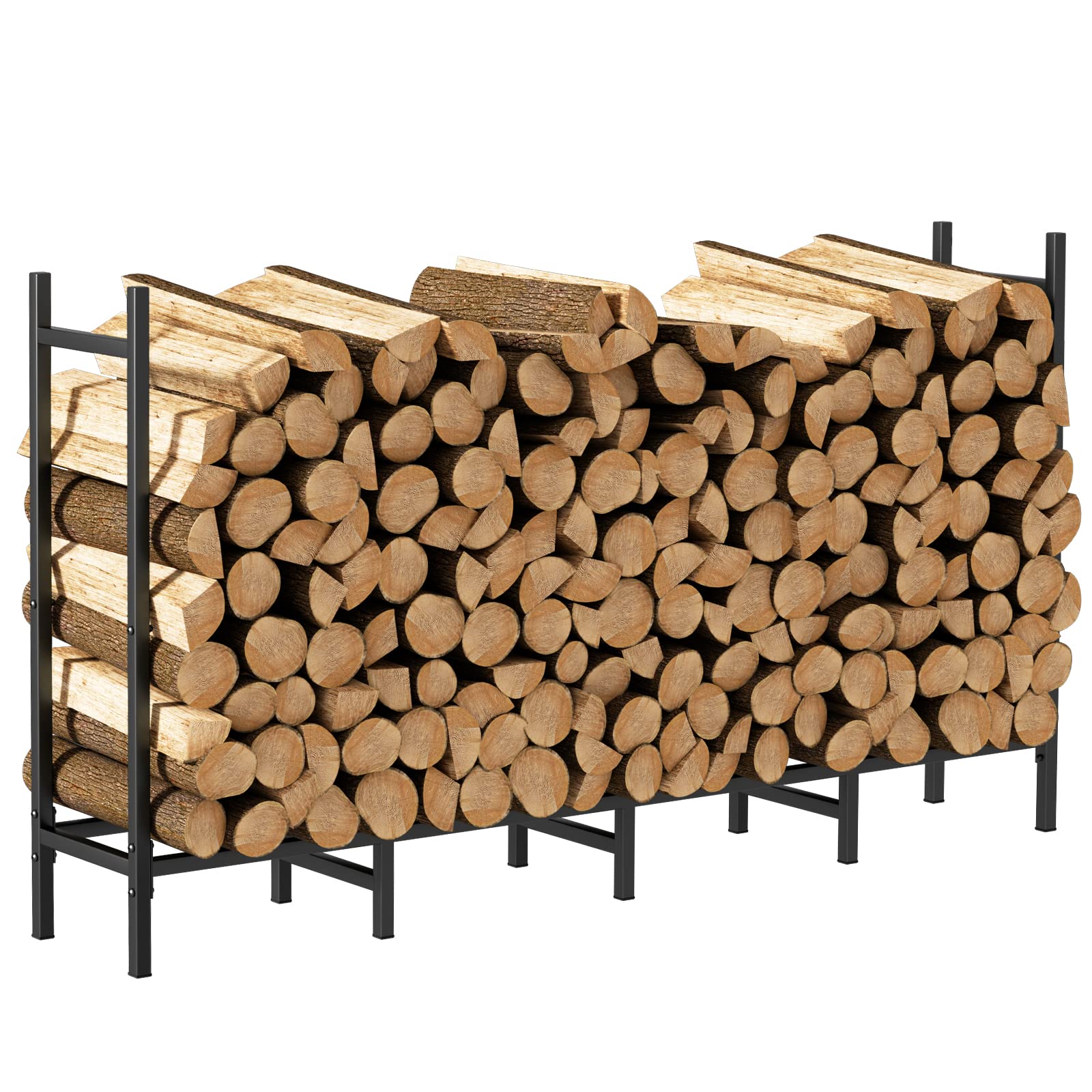 4FT Firewood Rack Indoor Outdoor, Heavy Duty Log Holder Stand for Fireplace, Adjustable Wood Storage Organizer with Weather-Resistant Tubular Steel, Cradle for Kindling & Stacking Logs