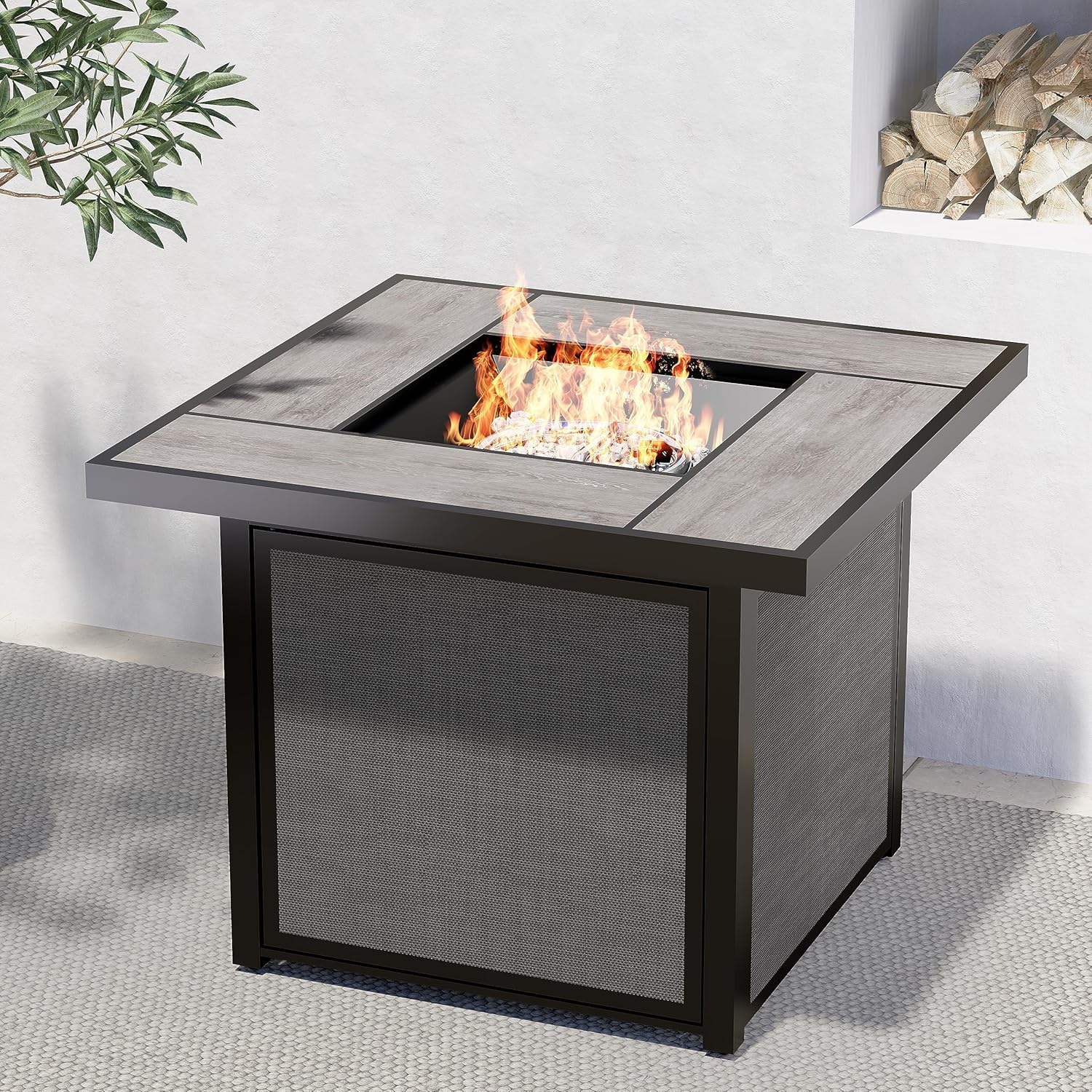 Grand Patio Outdoor 43-Inch CSA Safety Approved Gas Fire Pit Table 60,000 BTU Rectangle Propane Fire Pit with Ceramic Tile Top and Wicker Base