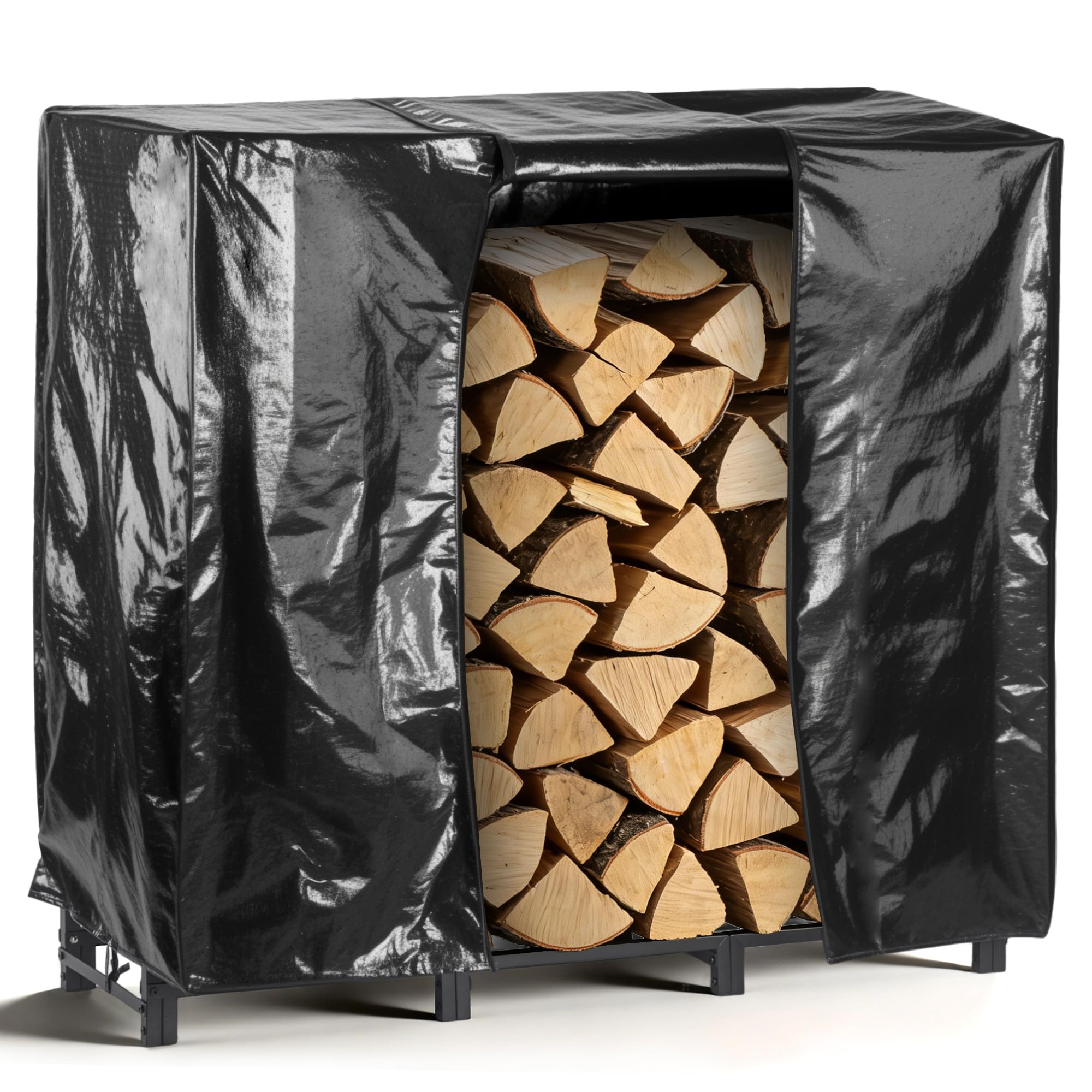 facka Curved Firewood Rack, 30 Inch Indoor Outdoor Log Firewood Holder, Metal Fireplace Wood Storage, Waterproof & Rustproof