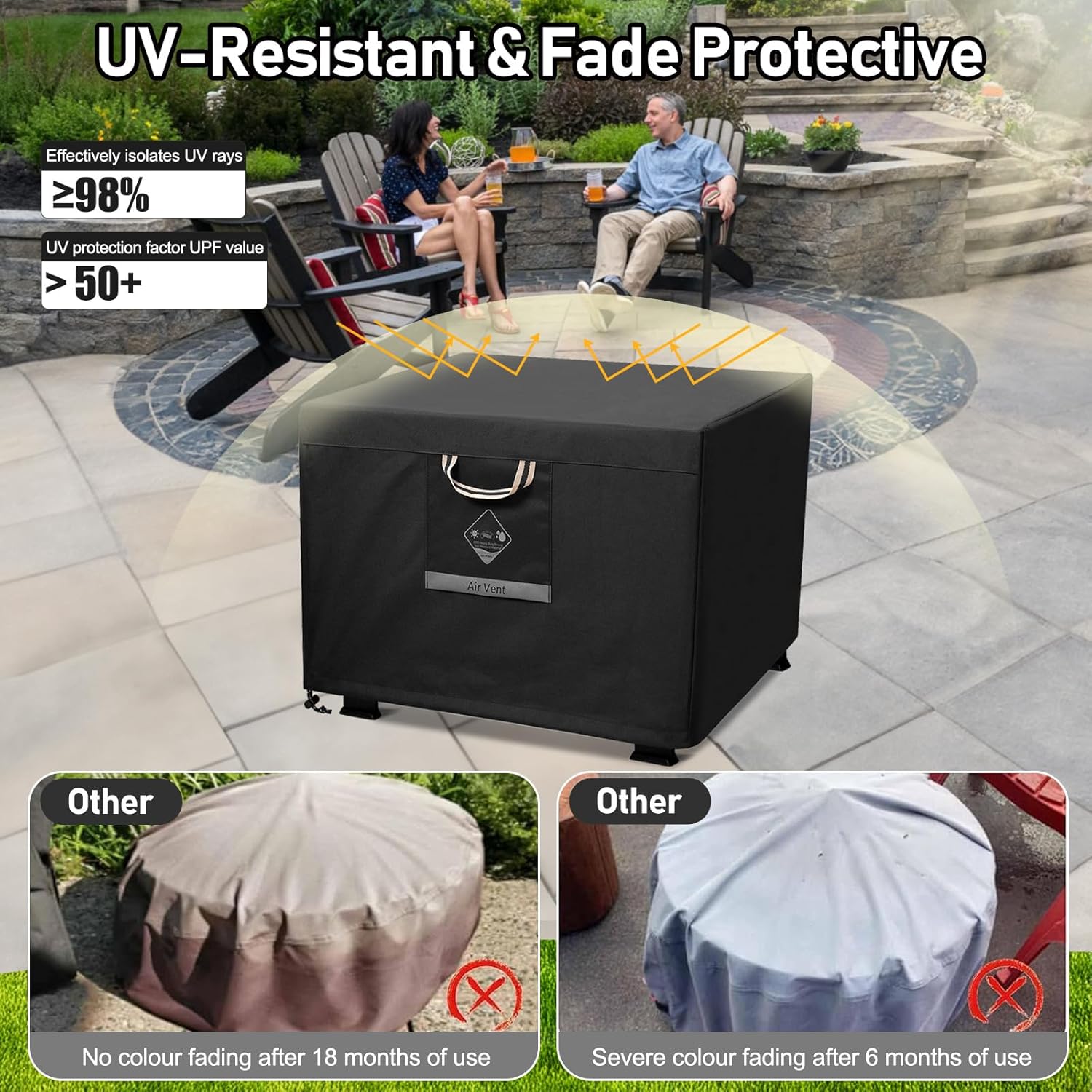 QH.HOME Fire Pit Cover Square Heavy Duty Fabric 100% Waterproof, Fits Outdoor for 29”,30 inch,31 inch,32 inch Fire Pit/Table Cover,Gas Fire Pit Cover (32”L x 32”W x 24”H,Black)